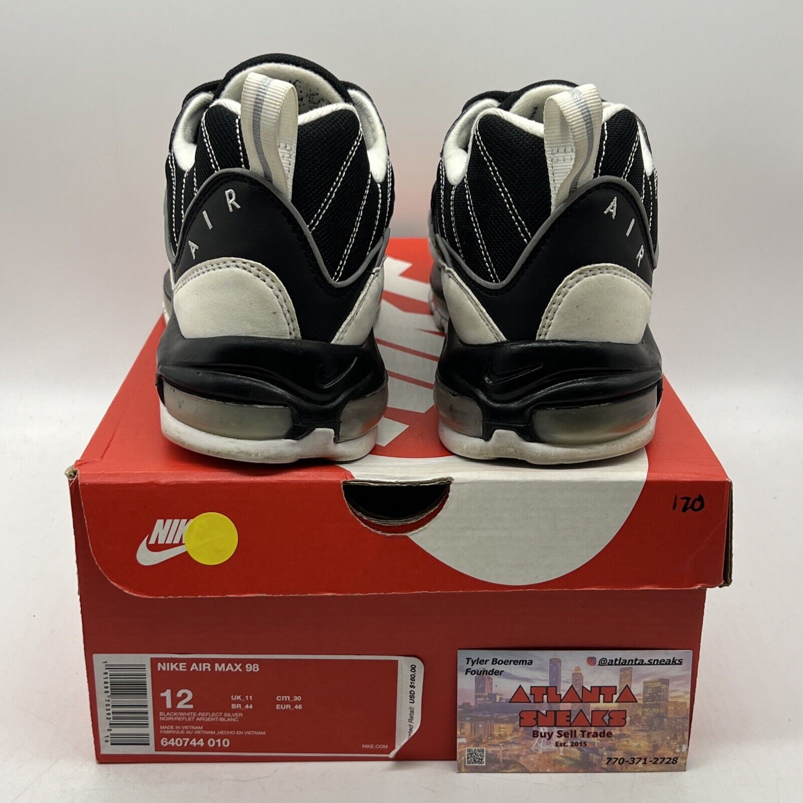 Size 12 - Nike Air Max 98 White Black (640744-010)