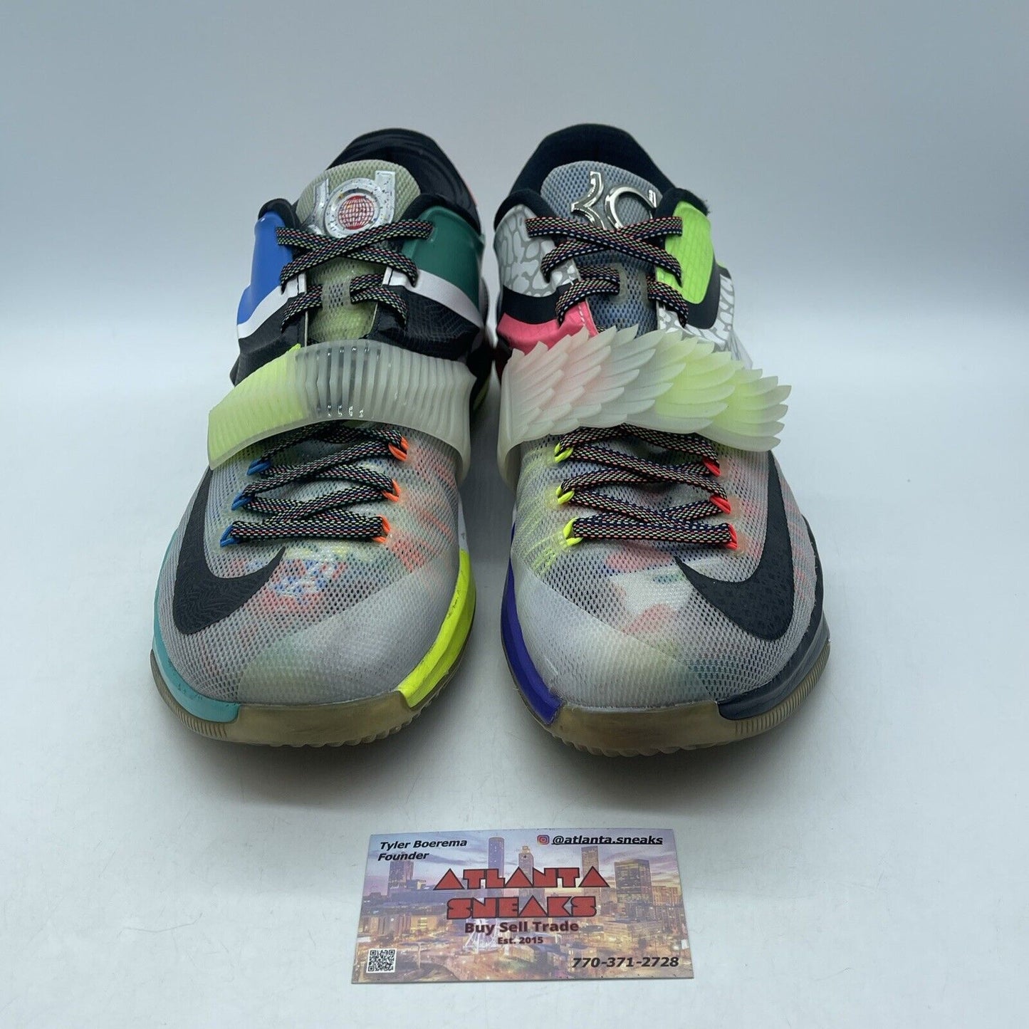 Size 10 - Nike KD 7 What The KD Pink Blue Green White Grey Leather (801778-944)