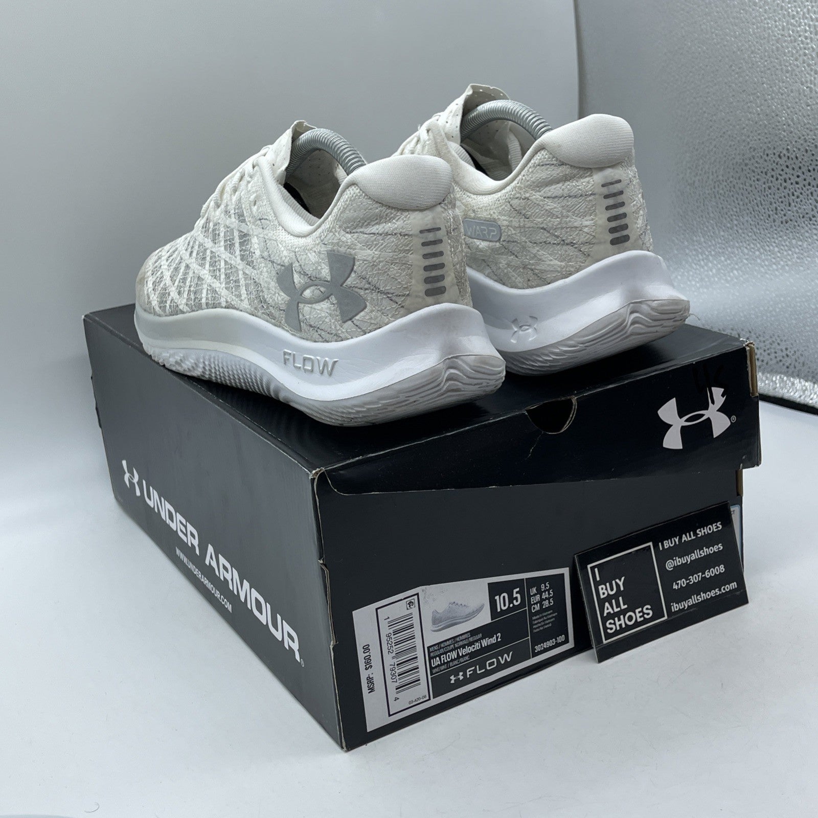 Size 10.5 - Under Armour Flow Velociti Wind 2 White Halo Grey (3024903-100)