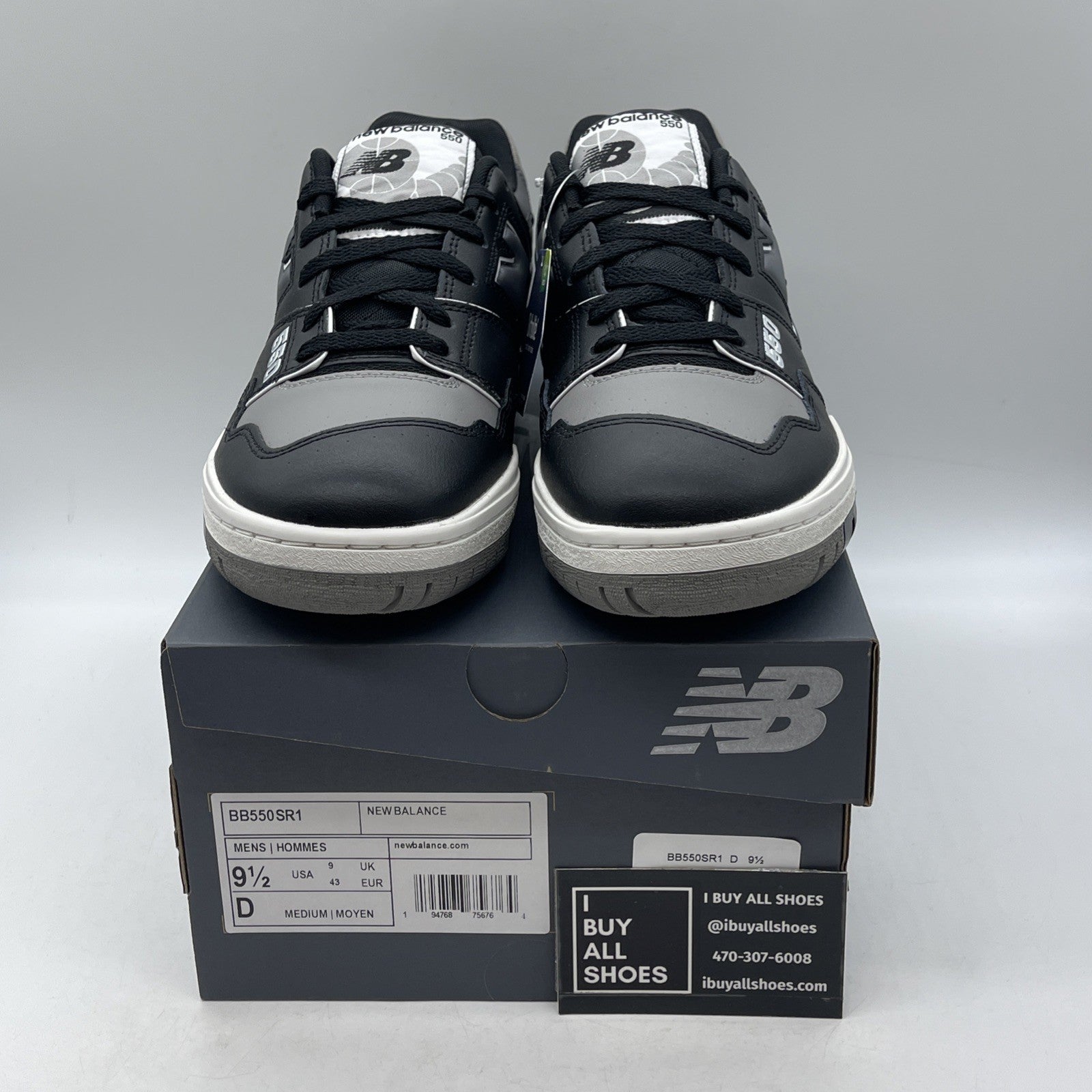Size 9.5 - New Balance 550 Grey Black White Leather (BB550SR1)