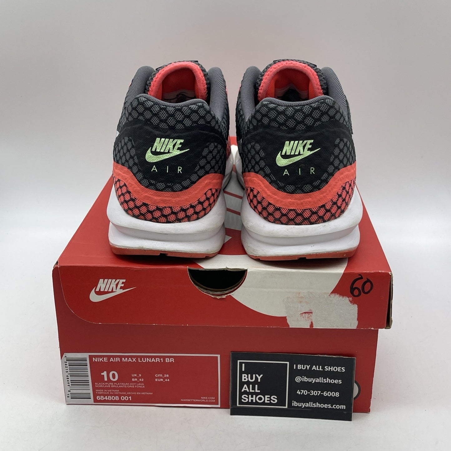 Size 10 - Nike Air Max Lunar 1 BR Black Lava 2015 (684808-001)