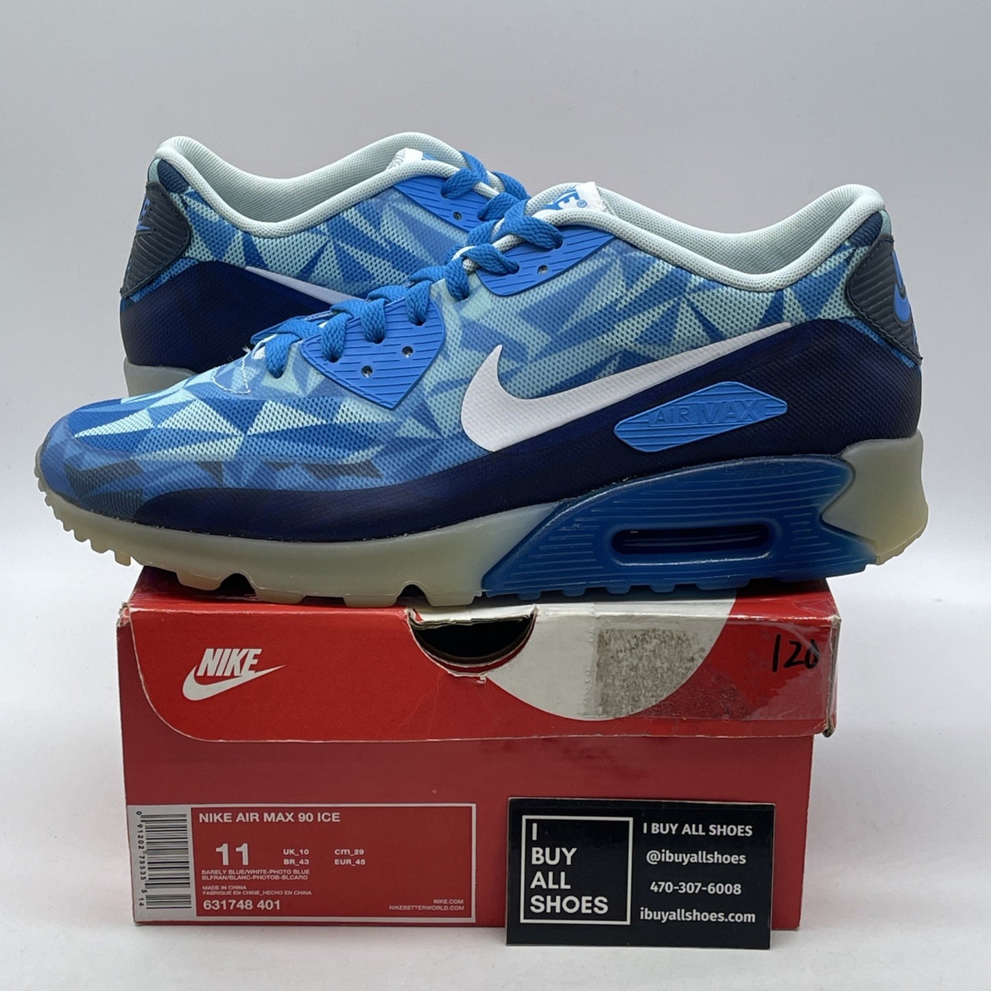 Size 11 - Nike Air Max 90 Ice Barely Blue White Leather (631748-401)