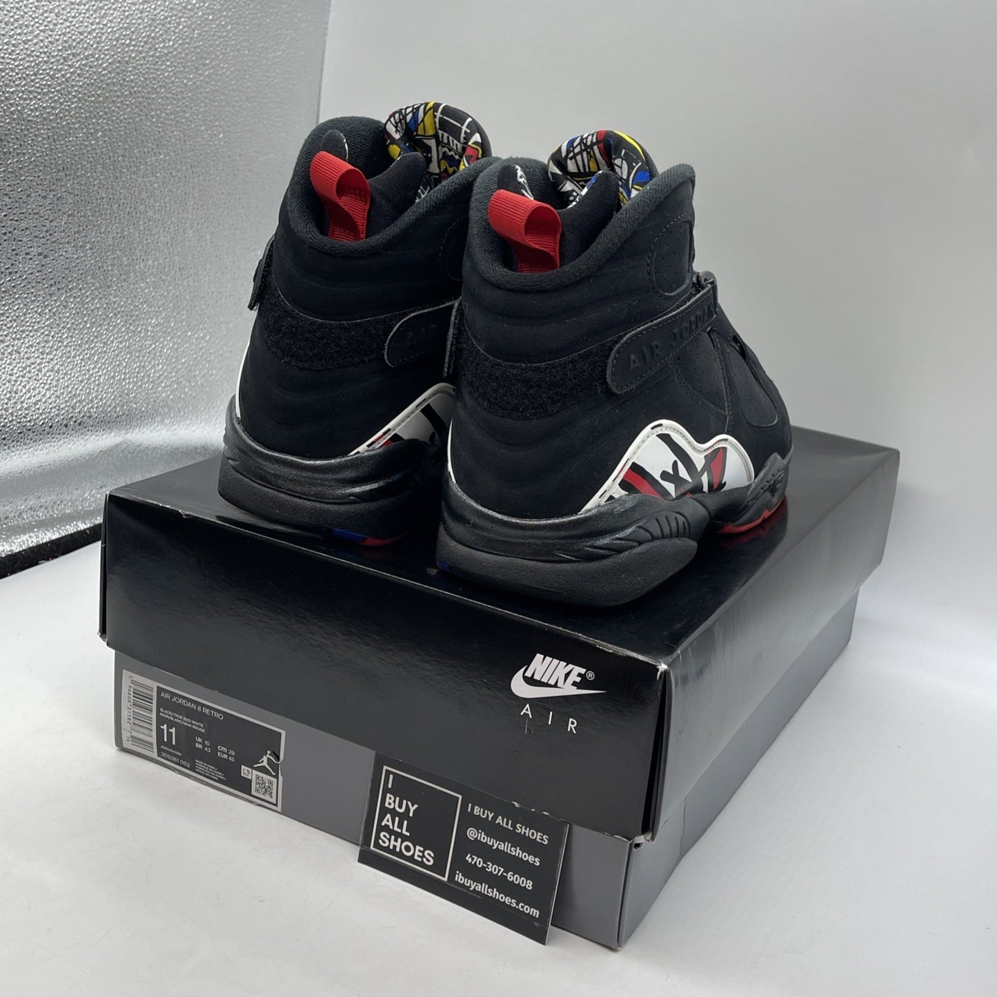 Size 11 - Jordan 8 Retro Mid Playoff Black Red White Suede (305381-062)