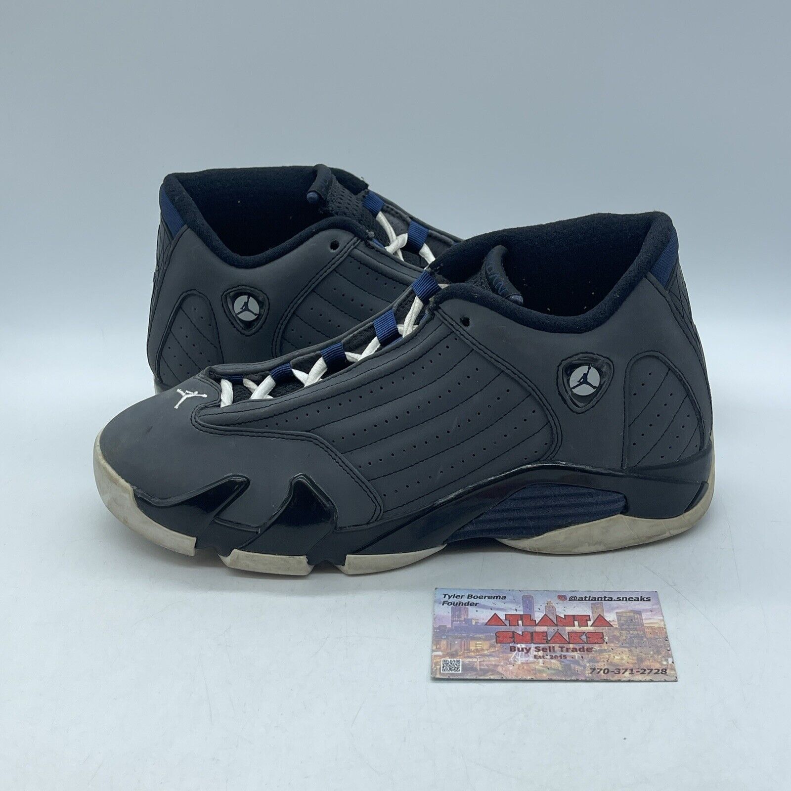 Size 7Y (GS) - Jordan 14 Retro Mid Graphite Navy Grey Suede Leather (312091-011)