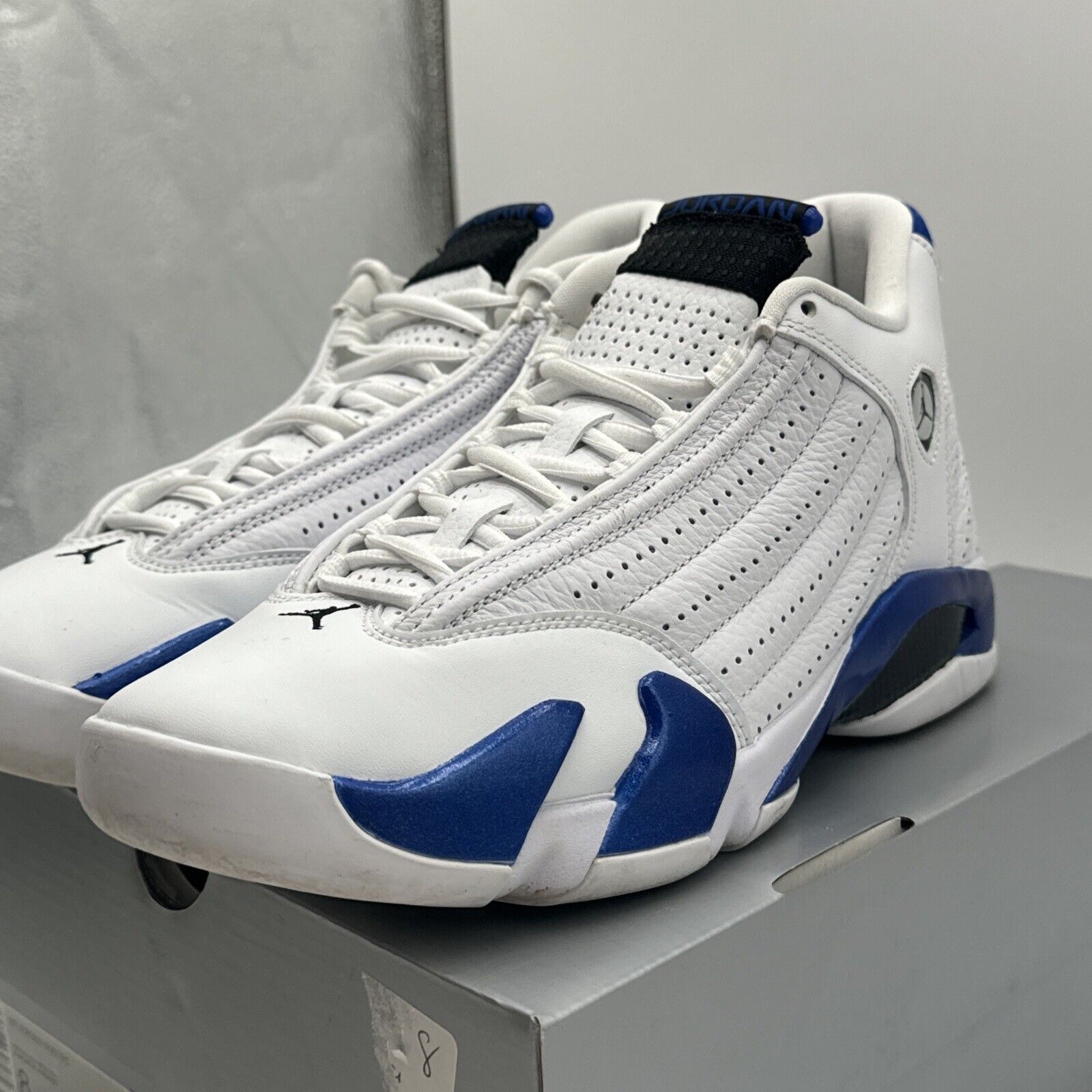 Size 8 - Jordan 14 Retro Hyper Royal 2020 White Leather Royal Blue Metallic Mids