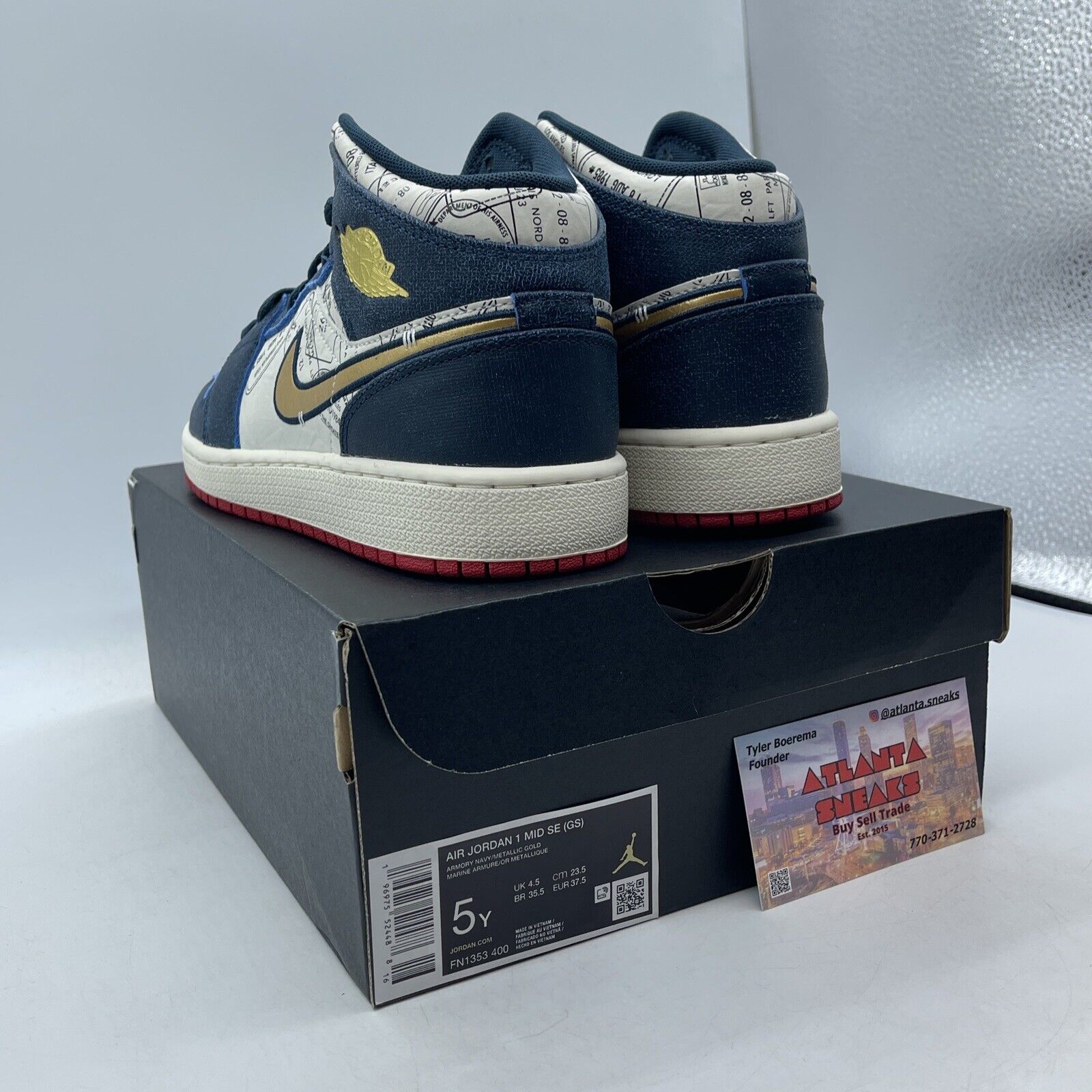 Size 5Y - Air Jordan 1 Mid Take Flight Armory Navy Gold White  (FN1353-400)