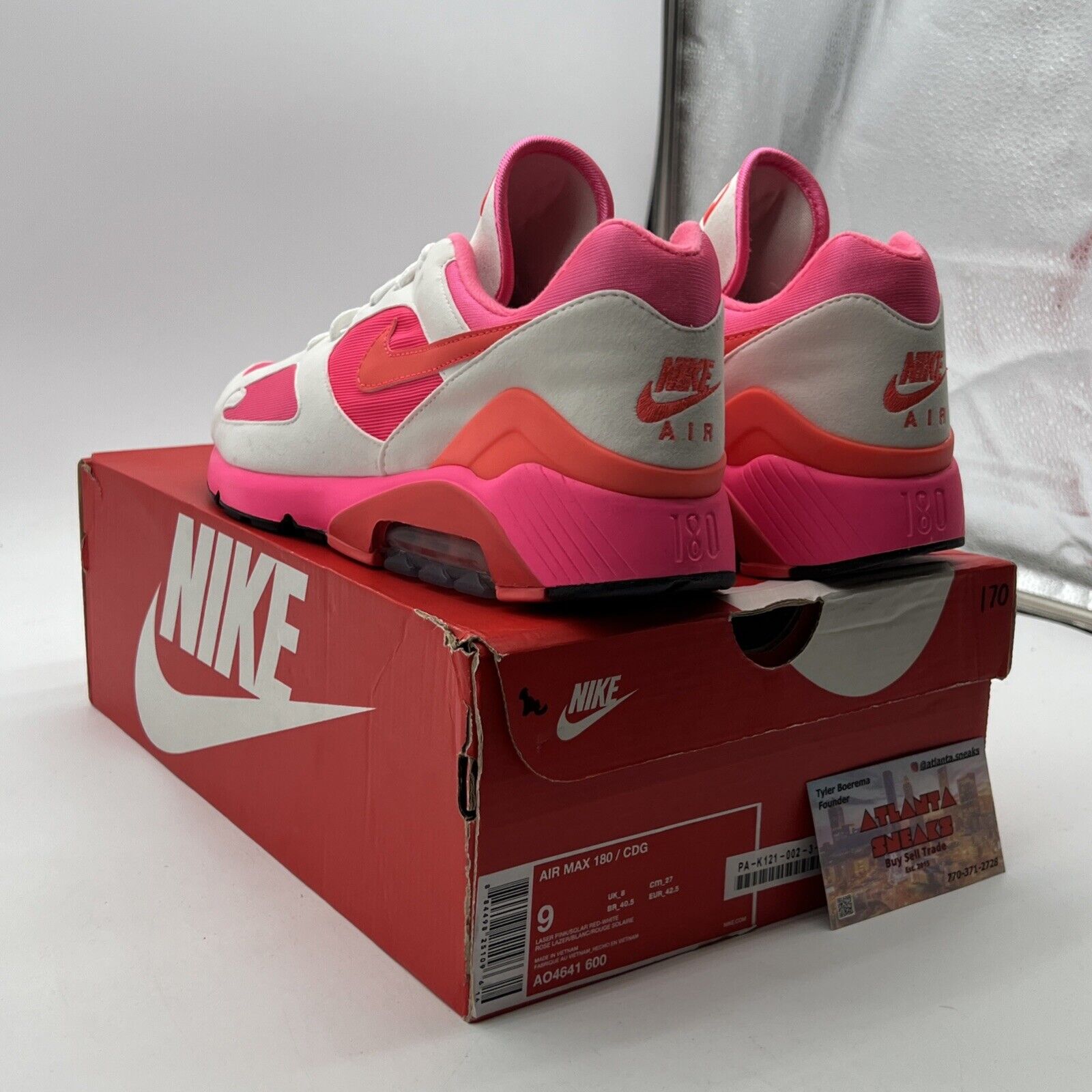 Size 9 - Nike Comme des Garçons x Air Max 180 White Pink (AO4641-600)