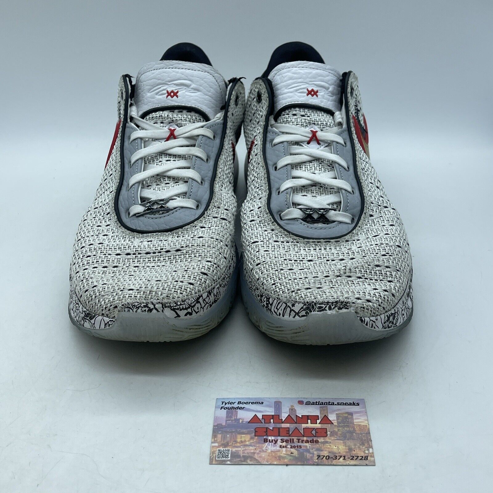 Size 14 - Nike LeBron 20 The Debut 2 White Red Suede Black Leather (DJ5423-100)