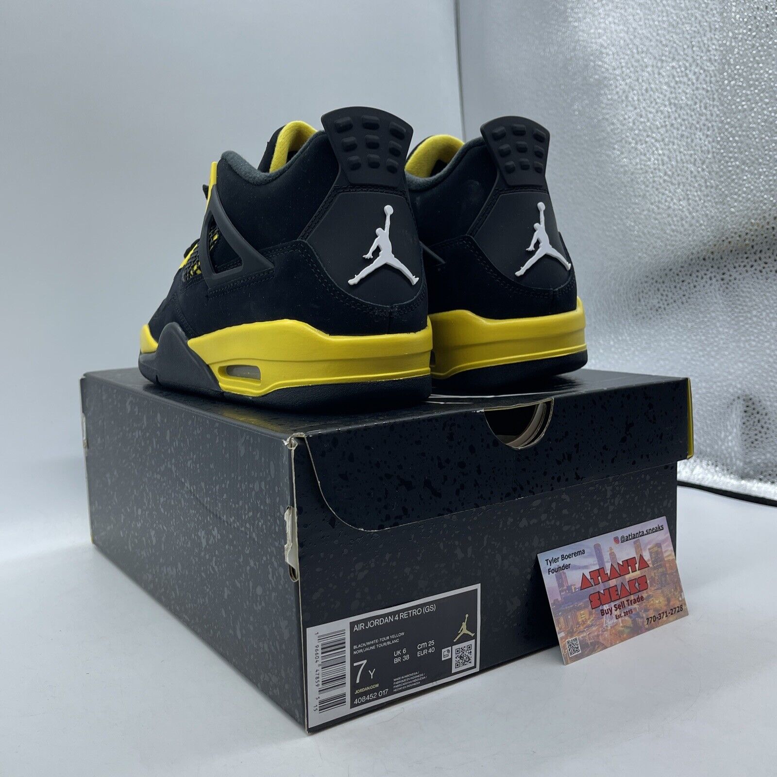 Size 7Y - Jordan 4 Retro Mid Thunder Black White Yellow Suede (408452-017)