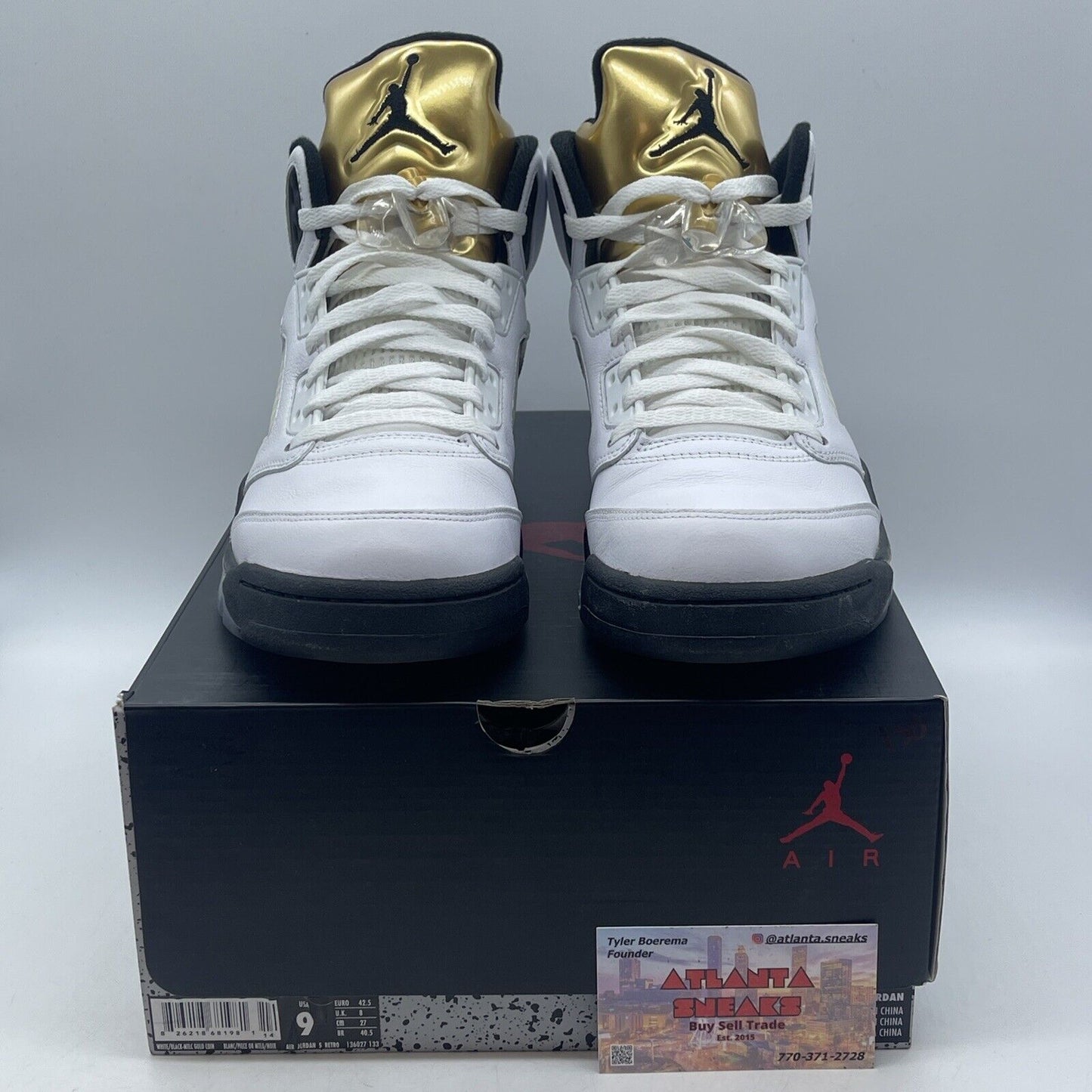 Size 9 - Air Jordan 5 Retro Olympic White Gold Black Leather (136027-133)