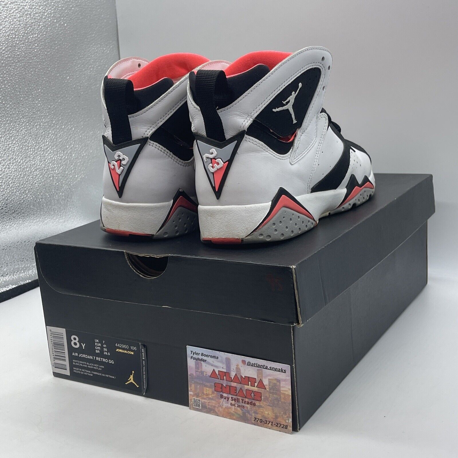 Size 8Y - Nike Air Jordan 7 Retro White Black Hot Lava (442960-106)