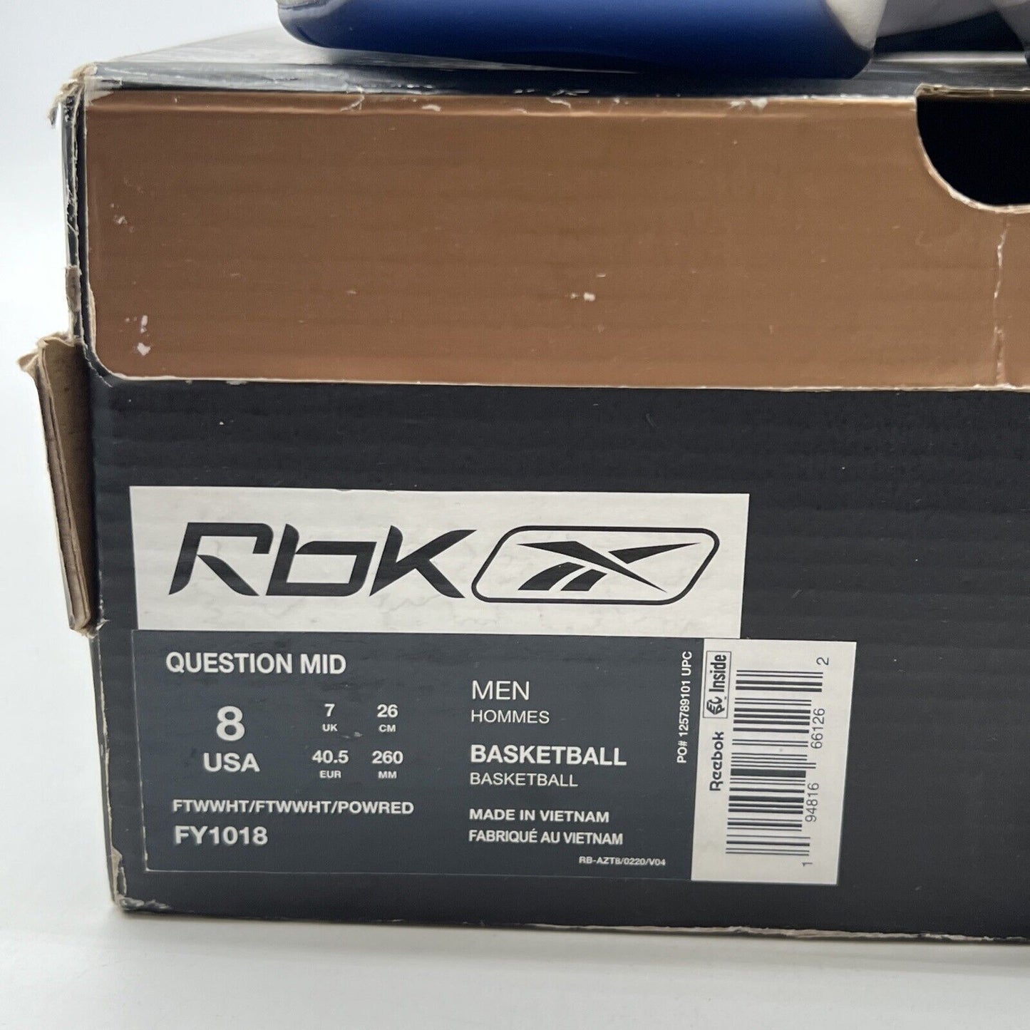 Size 8 - Reebok Question OG 2020 Mid Red Toe (FY1018)