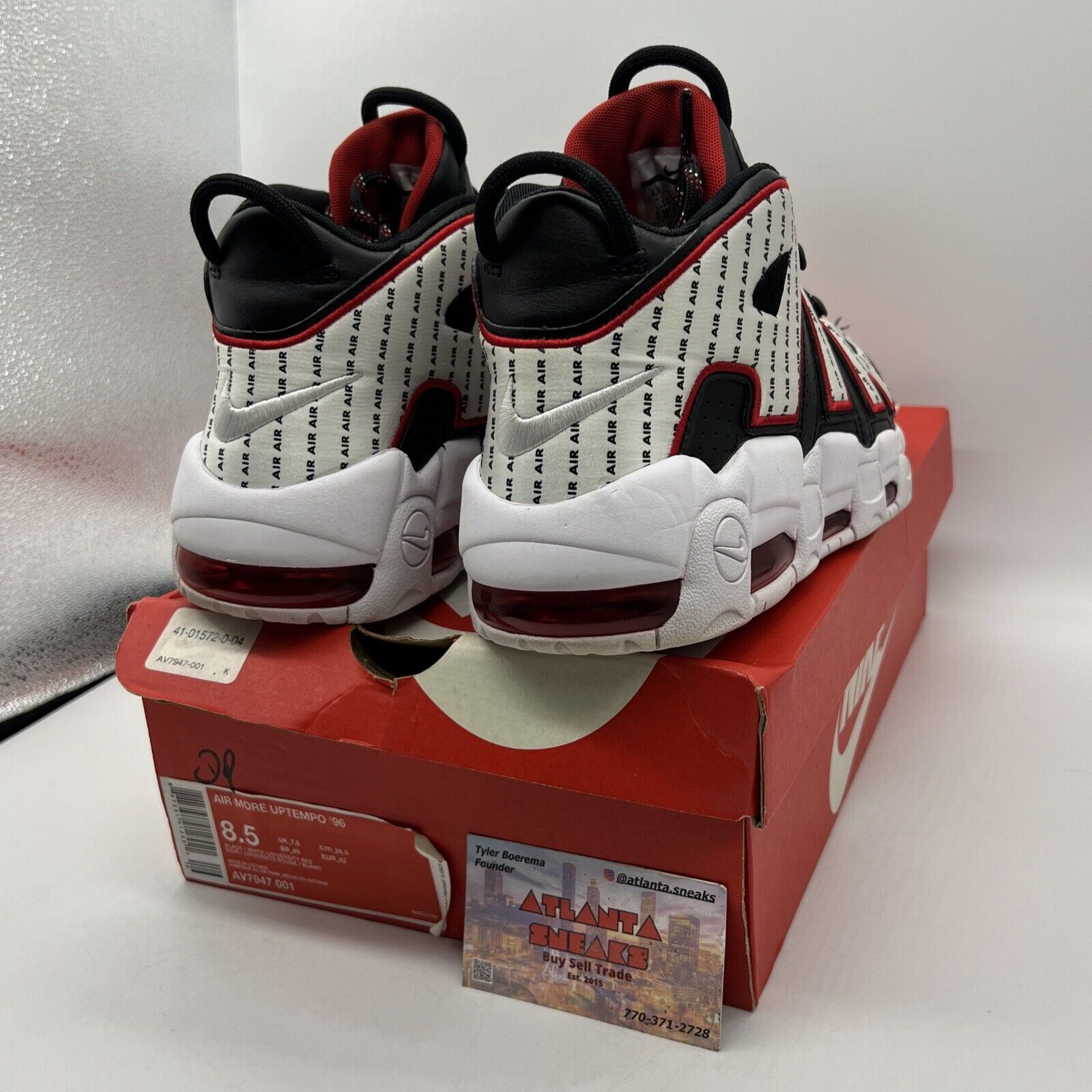 Size 8.5 - Nike Air More Uptempo Pinstripe Black White Red (AV7947-001) VNDS