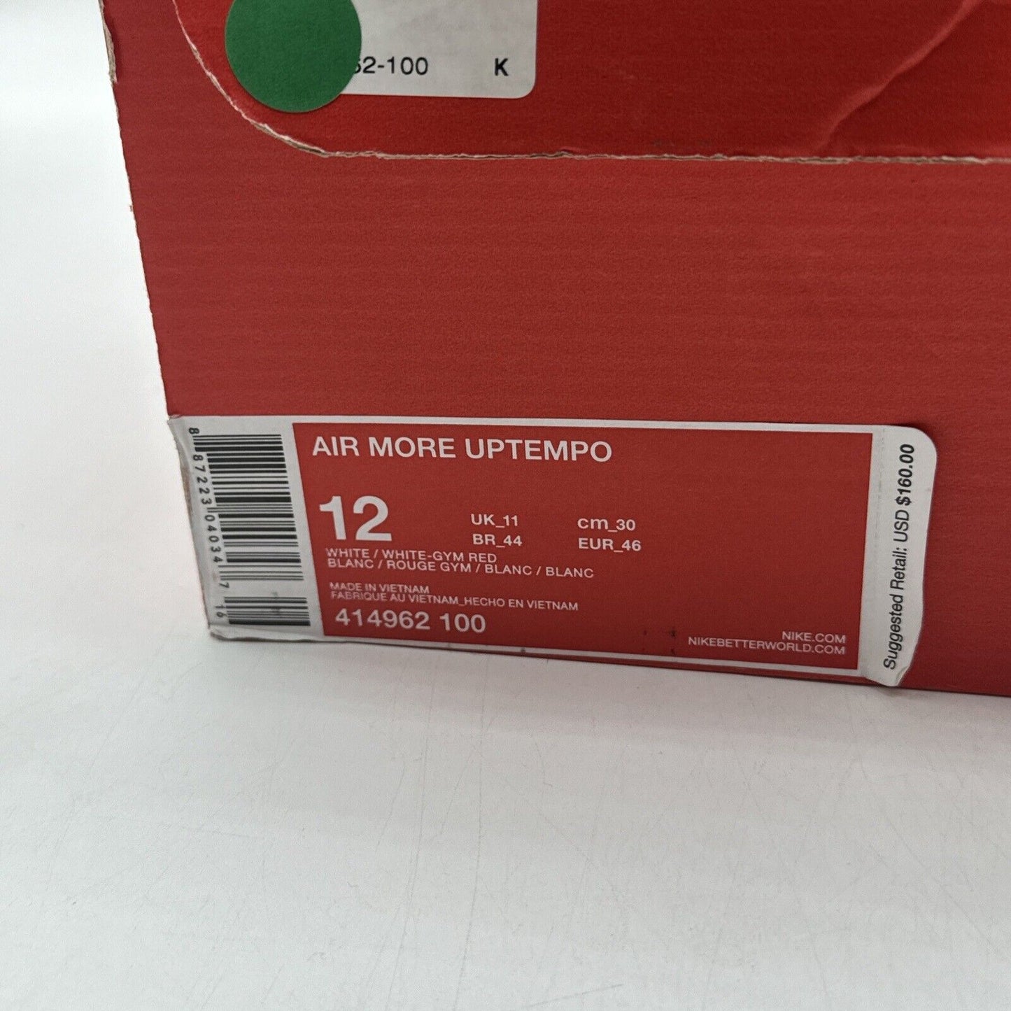 Size 12 - Nike Air More Uptempo White Red 2016 Varsity OG All Classic Leather A