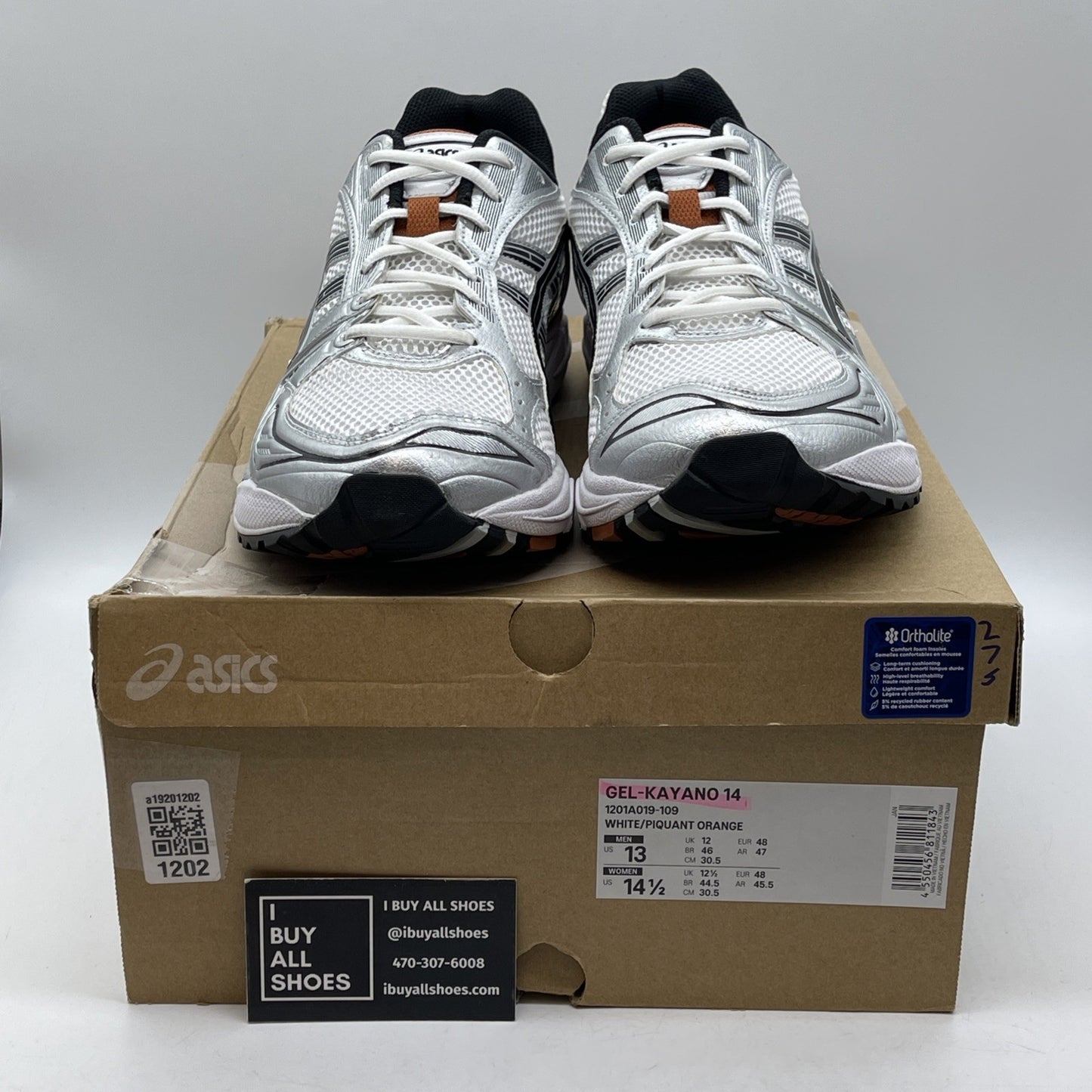 Size 13 - ASICS GEL-Kayano 14 White Piquant Orange (1201A019-109)