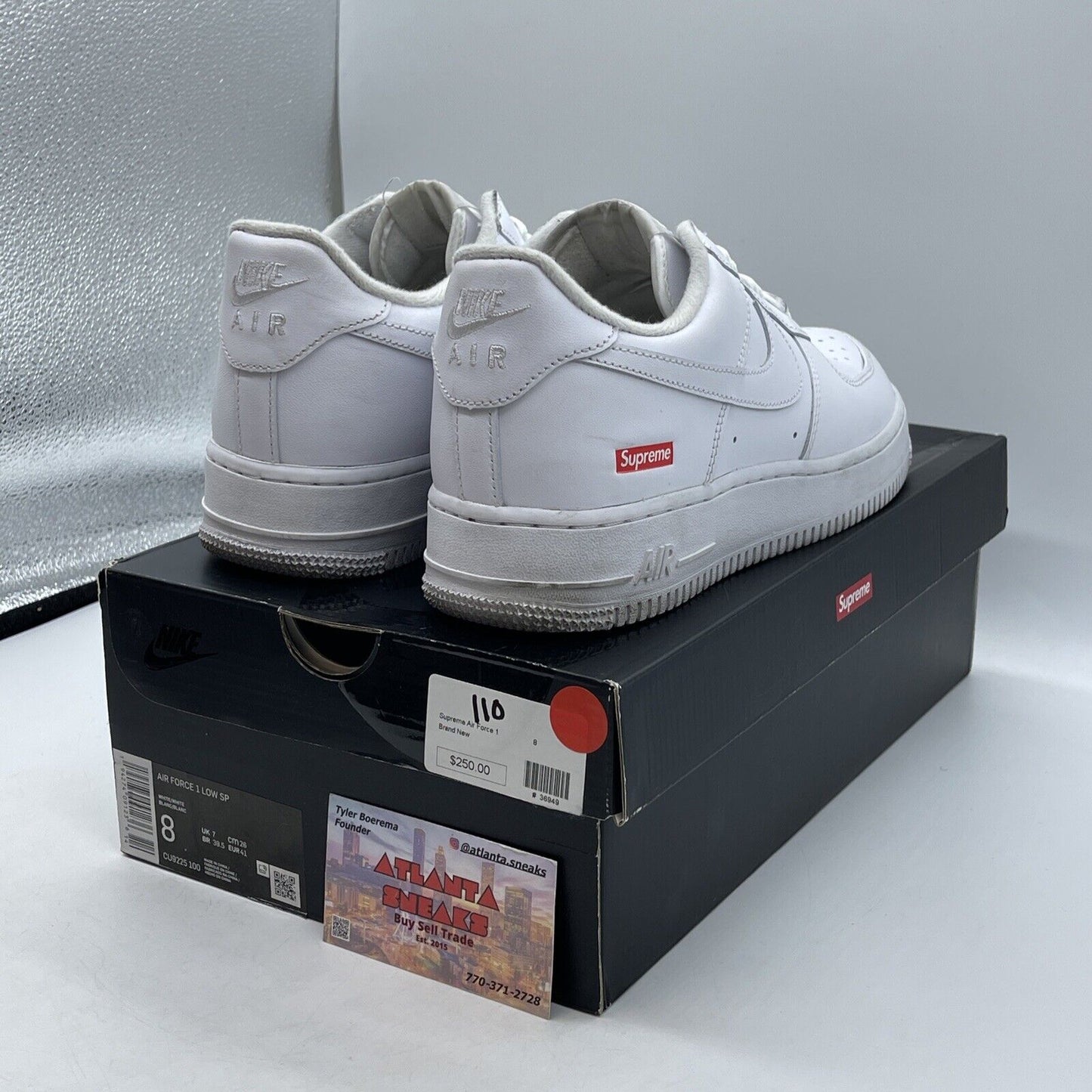 Size 8 - Nike Air Force 1 x Supreme Low Box Logo - White Red (CU9225-100)