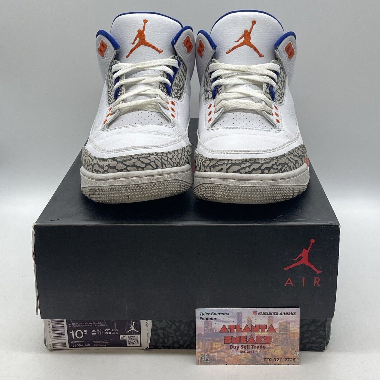 Size 10.5 - Air Jordan 3 Retro Knicks White Leather Grey Suede (136064-148)