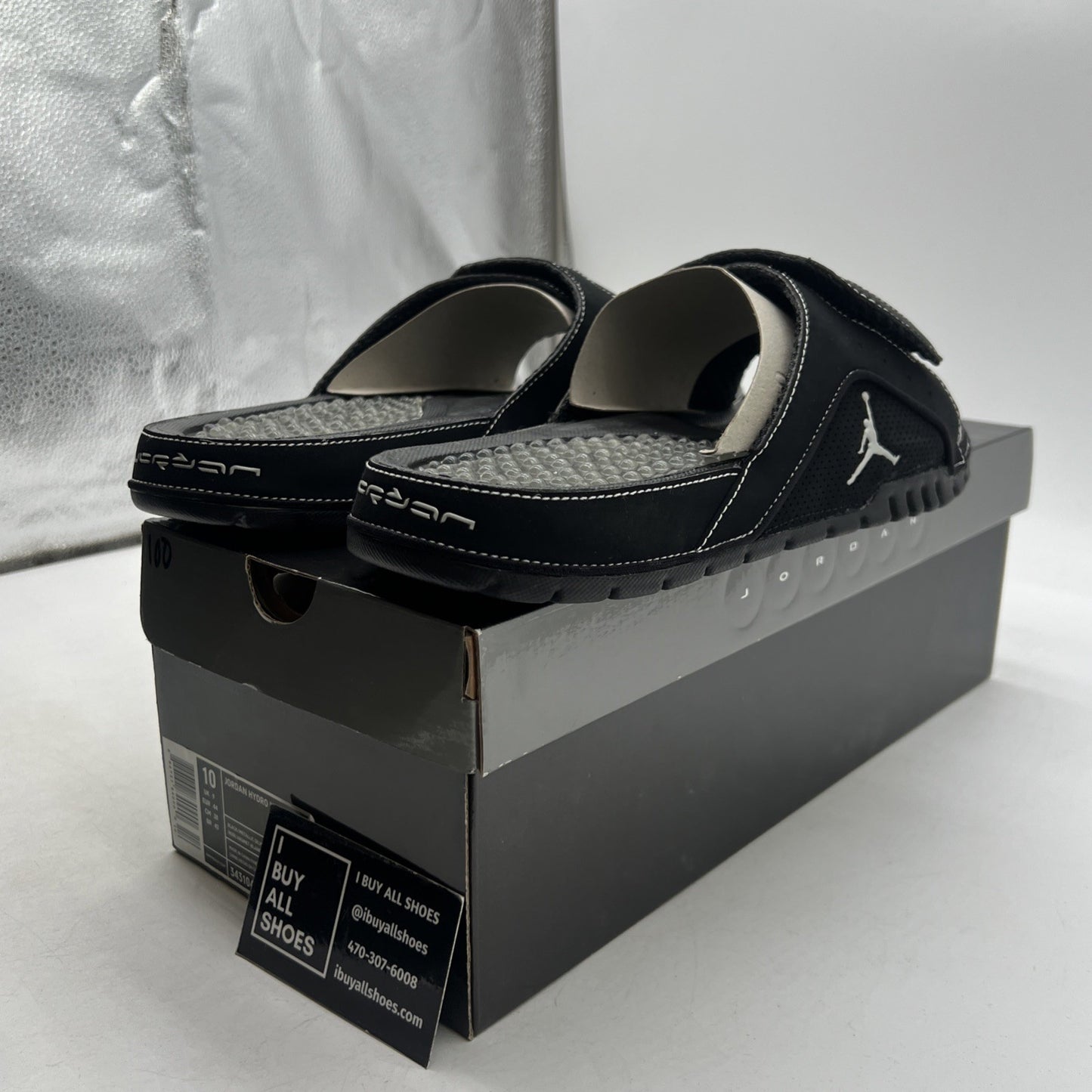 Size 10 - Air Jordan Hydro Slides Retro 4 Black Cat Mens (343104-001)