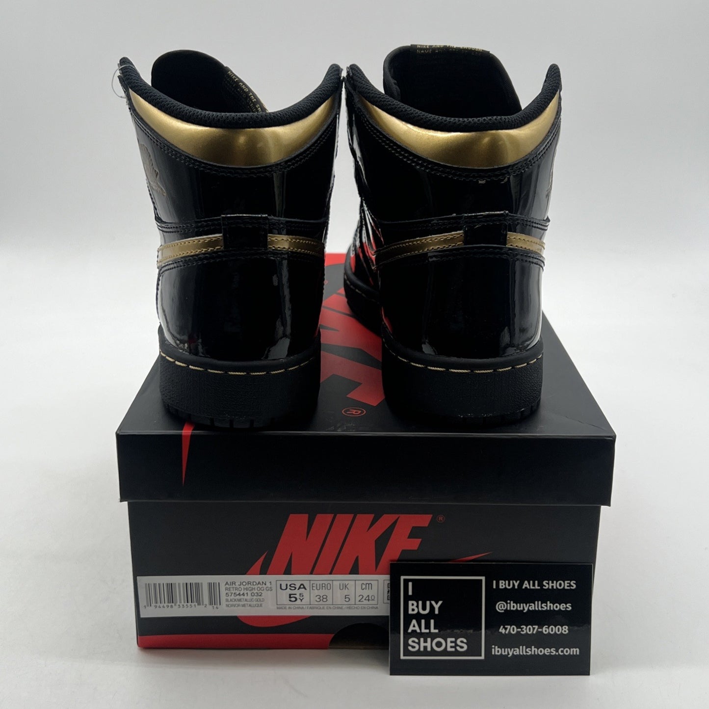 Size 5.5Y - Air Jordan 1 Black 2020 (575441-032)