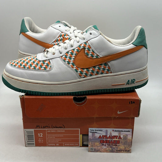 Size 12 - Nike Air Force 1 Premium Miami White Orange Aqua Leather (309096-181)