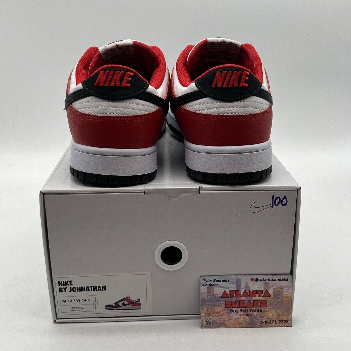 Size 13 - NIKE DUNK LOW NIKE BY YOU ID "CHICAGO" WHITE-BLACK-RED (FN0569-900)