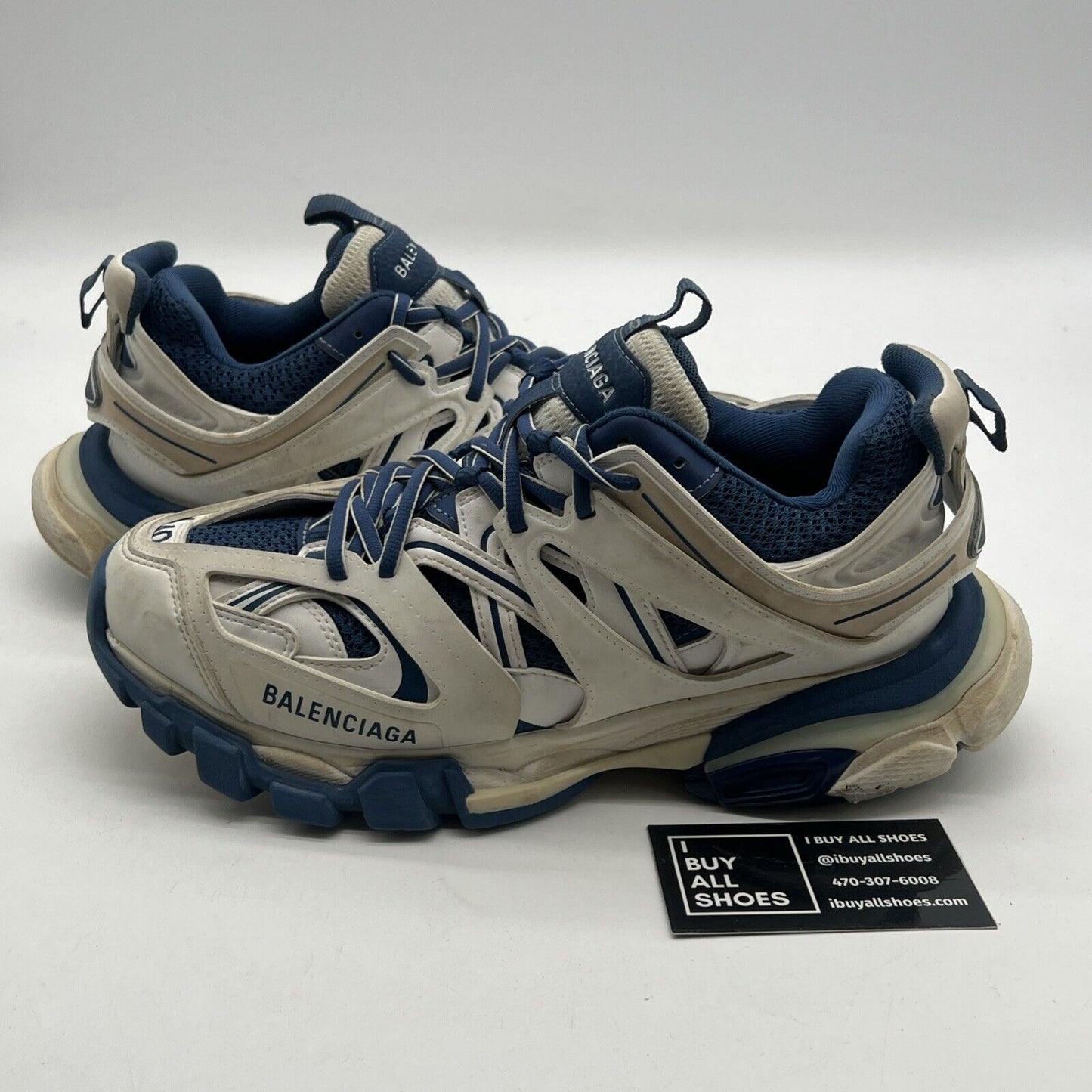 Size 10W-Balenciaga Track Sneaker Blue White Distressed Platform Flat Trainer 40