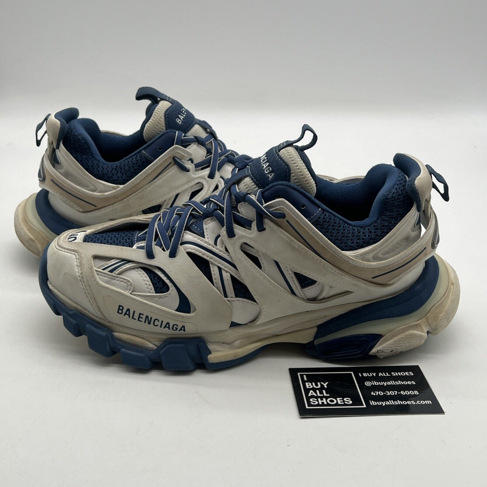 Size 10W-Balenciaga Track Sneaker Blue White Distressed Platform Flat Trainer 40