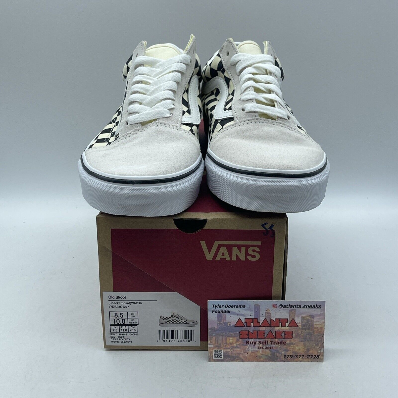 Size 8.5 - VANS Old Skool Checkerboard White Black Suede Leather (VN0A38G127K)