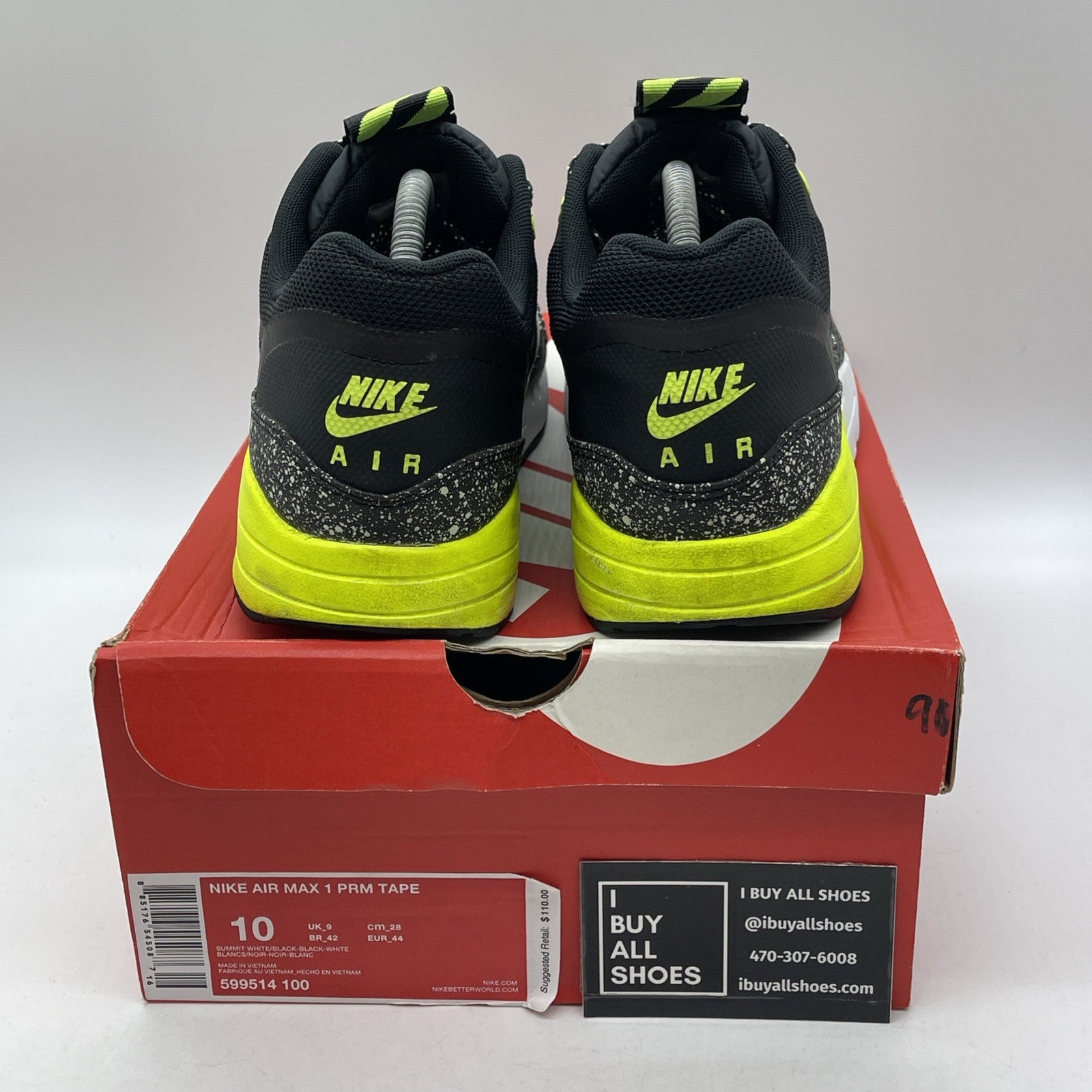 Size 10 - Nike Air Max 1 Night Run Black Grey Suede Leather (599514-100)