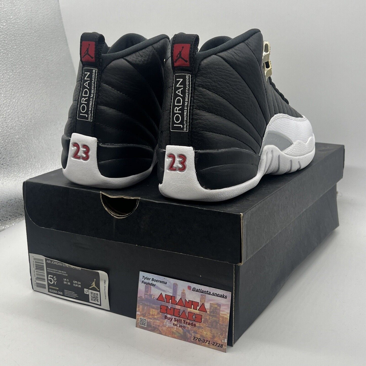 Size 4.5 - Jordan 12 Retro Mid Playoff Black White Red Leather (153265-006)