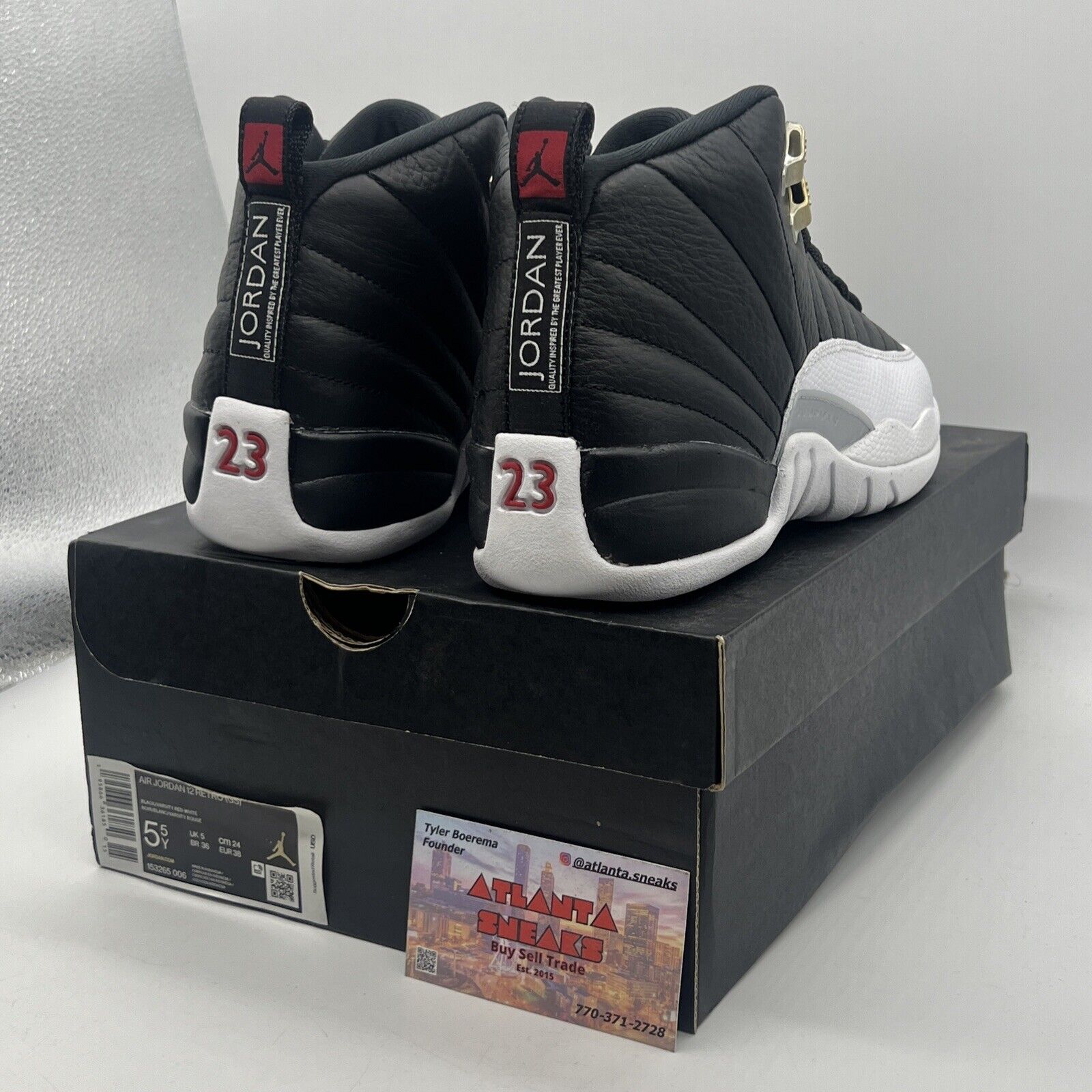 Size 4.5 - Jordan 12 Retro Mid Playoff Black White Red Leather (153265-006)