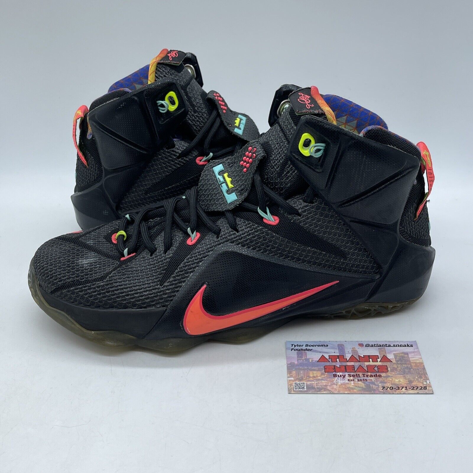 Size 10 - Nike LeBron 12 Data Pink Blue Black Suede Leather  (684593-068)