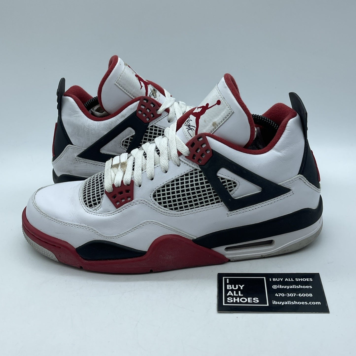 Size 9.5 - Jordan 4 Retro Fire Red White Black Suede (308497-110)