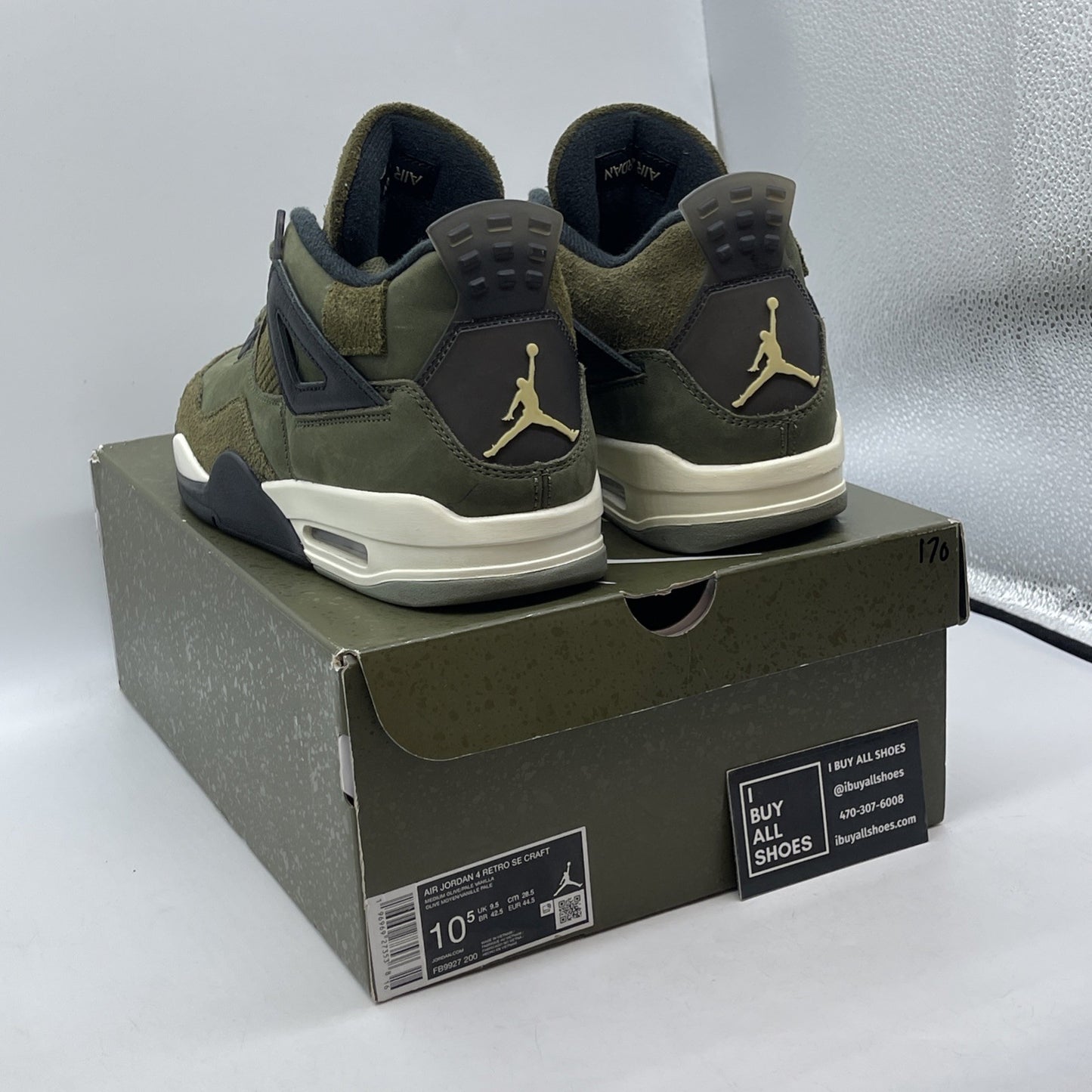 Size 10.5 - Jordan 4 SE Retro Low Craft Olive Black Suede Leather (FB9927-200)
