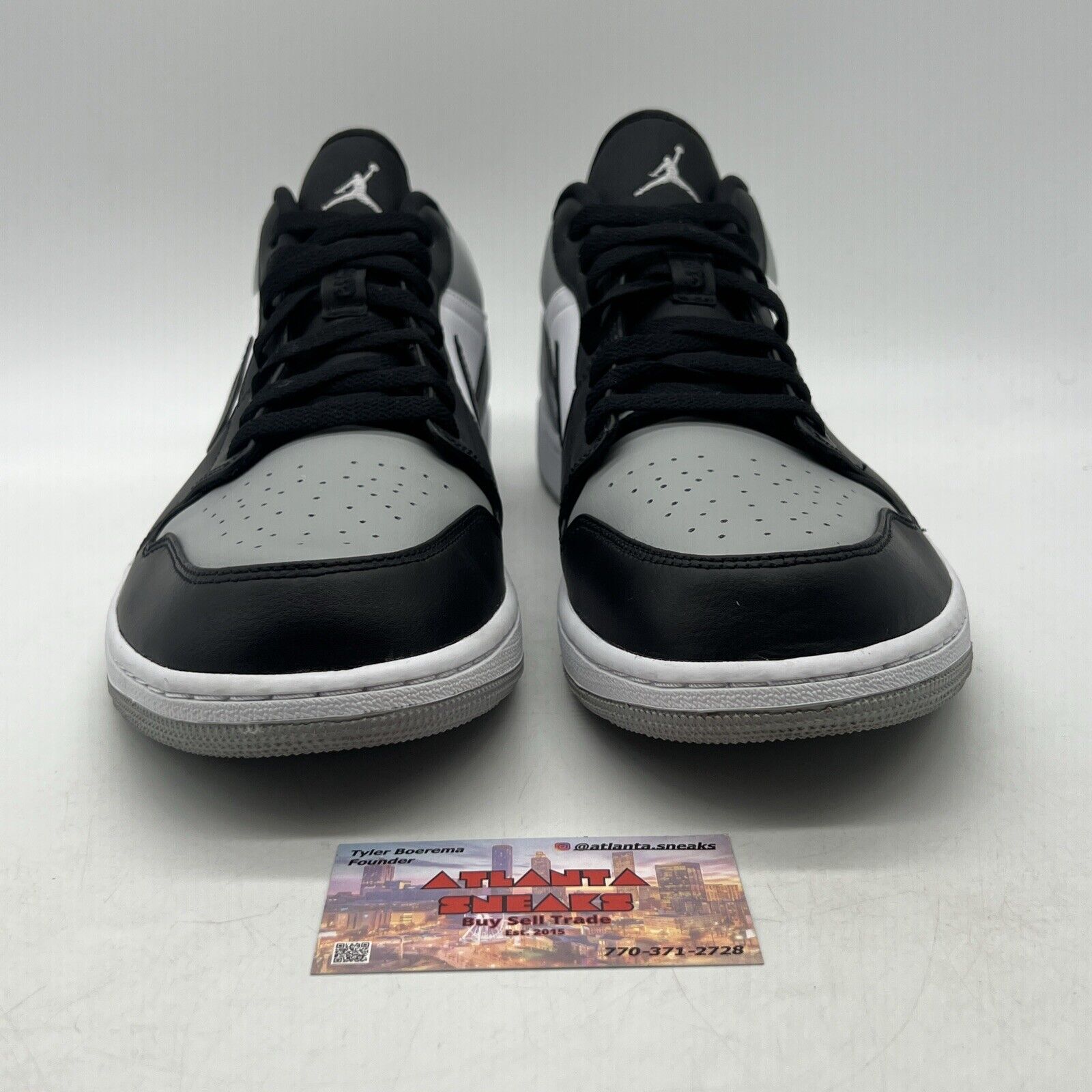 Size 14 - Jordan 1 Low Shadow Toe Black White Grey Leather (553558-052)