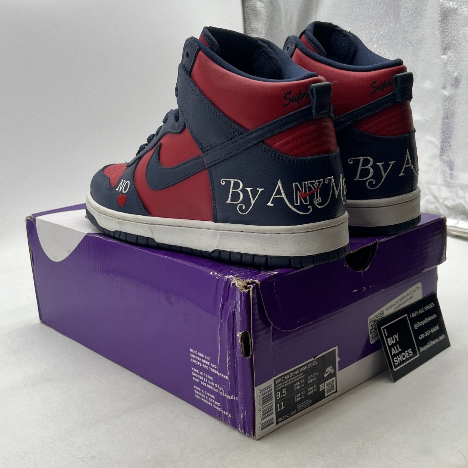 Size 9.5 - Supreme x Nike Dunk SB High By Any Means - Red Navy (DN3741-600)