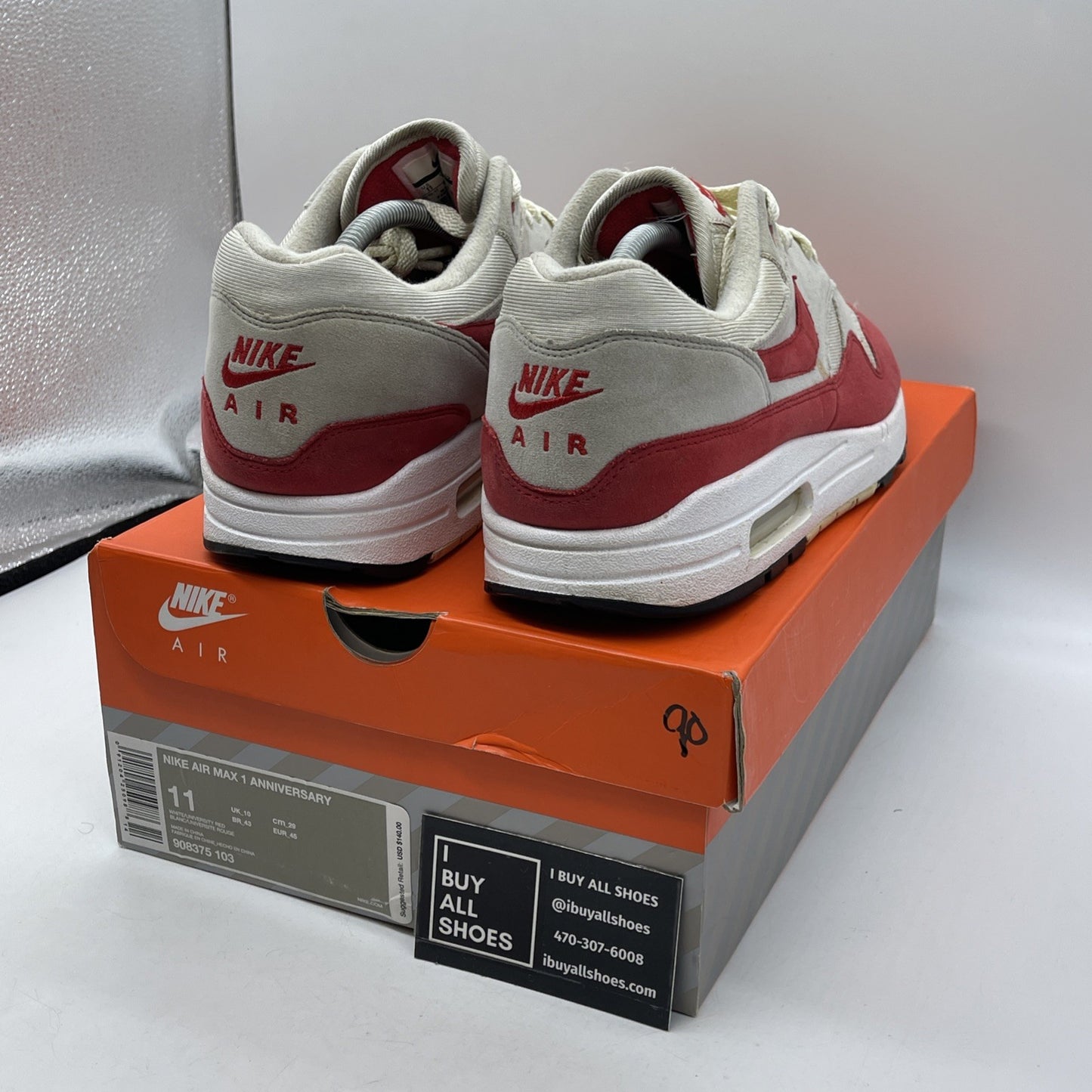 Size 11 - Nike Air Max 1 OG Anniversary 2017 Re-Release Red (908375-103)
