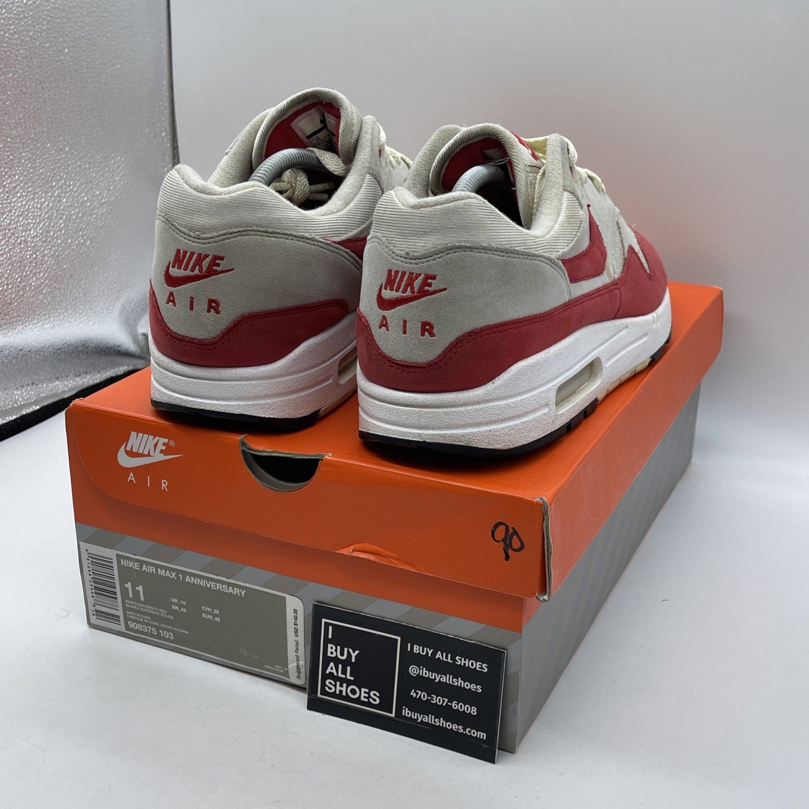 Size 11 - Nike Air Max 1 OG Anniversary 2017 Re-Release Red (908375-103)