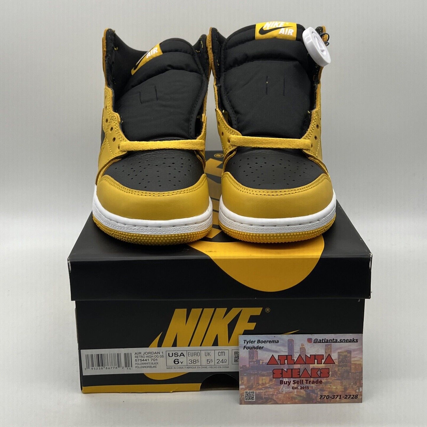 Size 6 - Jordan 1 Retro OG High Pollen Black Yellow Leather White (575441-701)