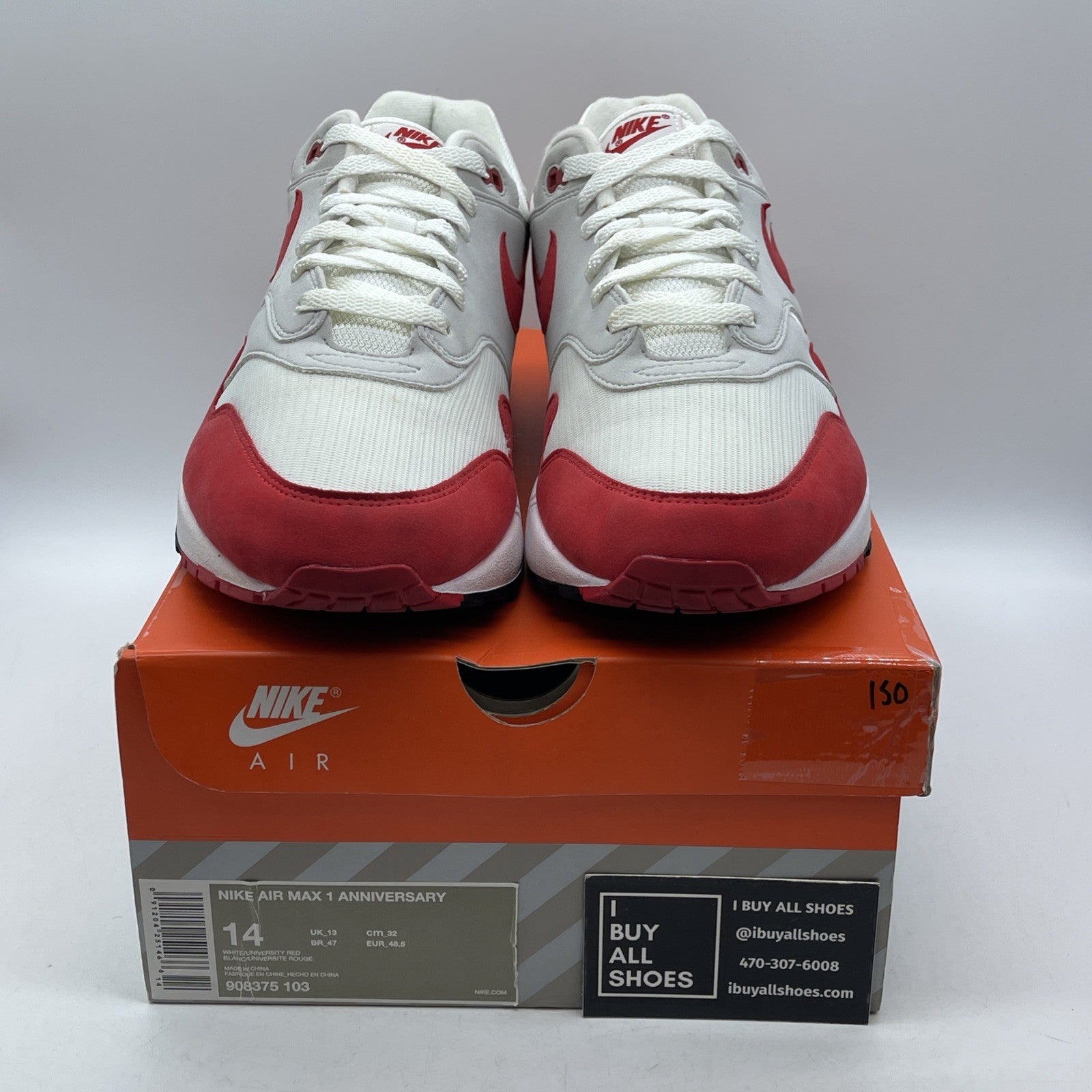 Size 14 - Nike Air Max 1 OG Anniversary 2017 Re-Release Red (908375-103)