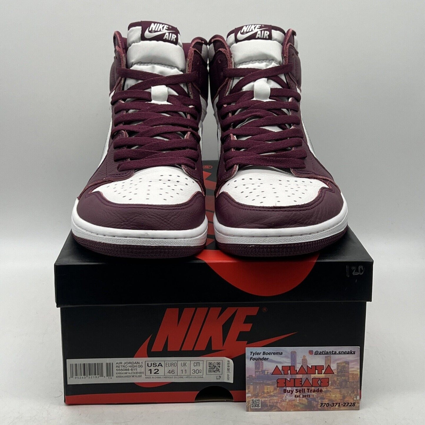 Size 12 - Jordan 1 Retro High OG Bordeaux White Silver Leather (555088-611)