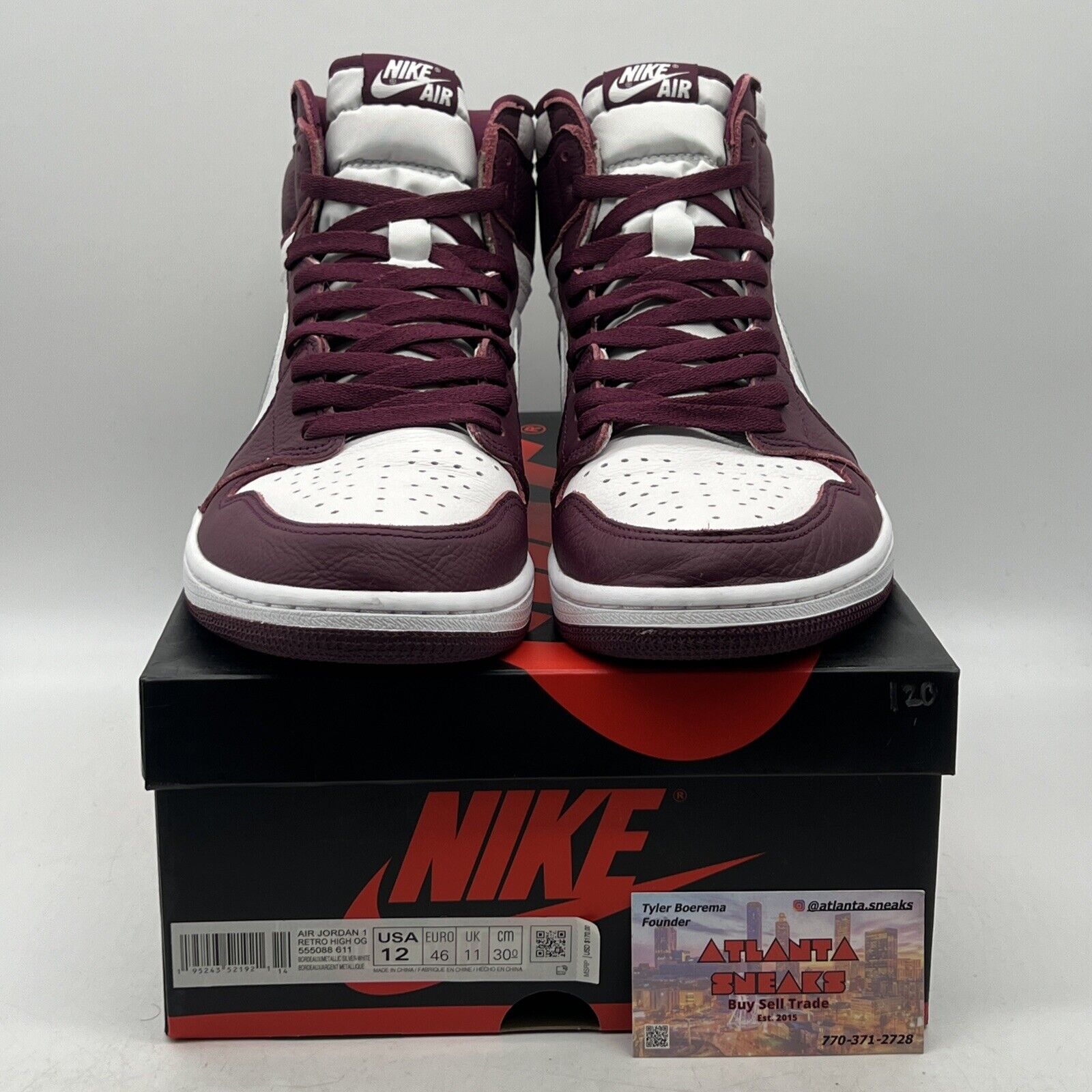 Size 12 - Jordan 1 Retro High OG Bordeaux White Silver Leather (555088-611)