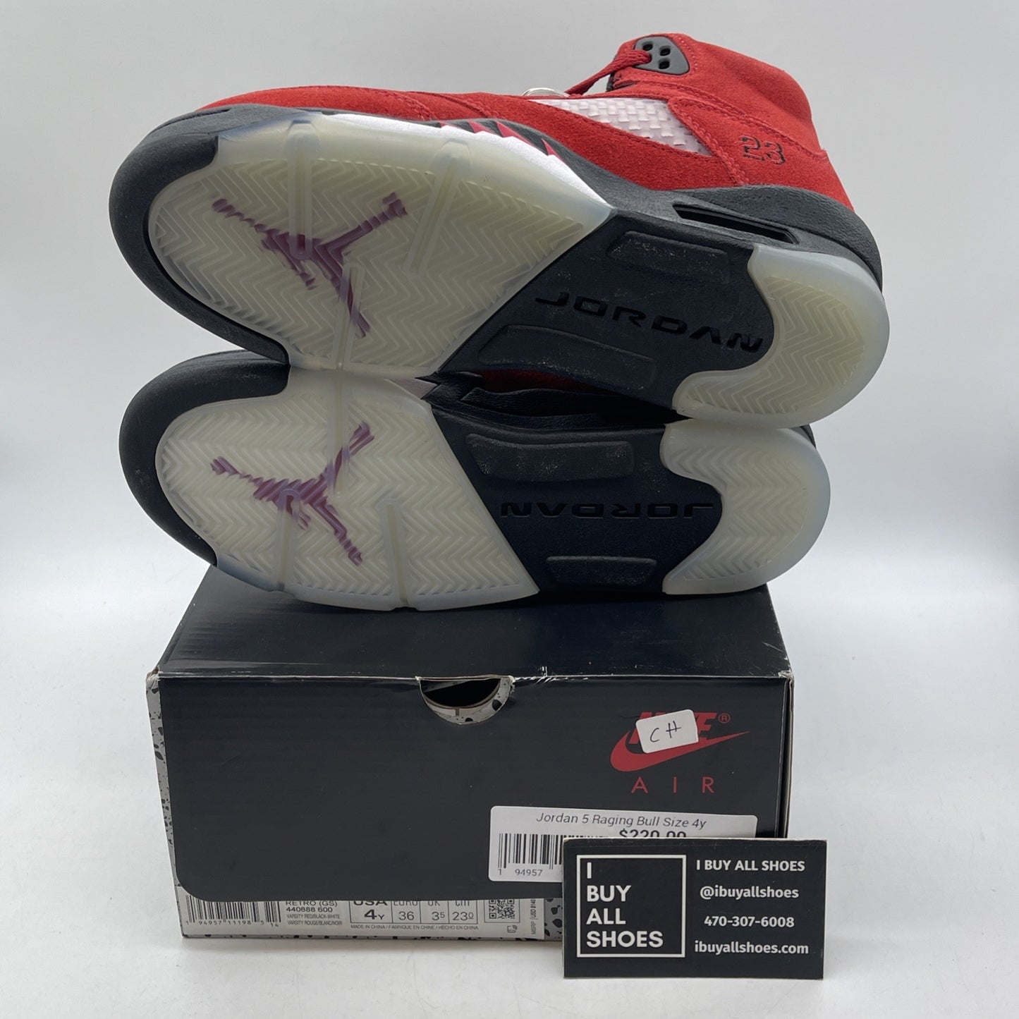 Size 4 - Jordan 5 Retro Mid Raging Bull Red Black Suede (440888-600)