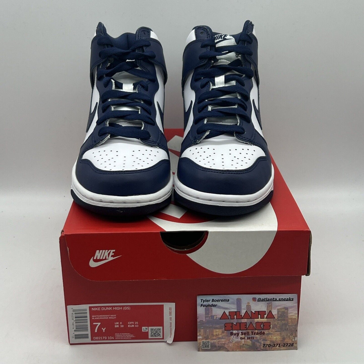 Size 7 - Nike Dunk High White/Midnight Navy Brand New Og All