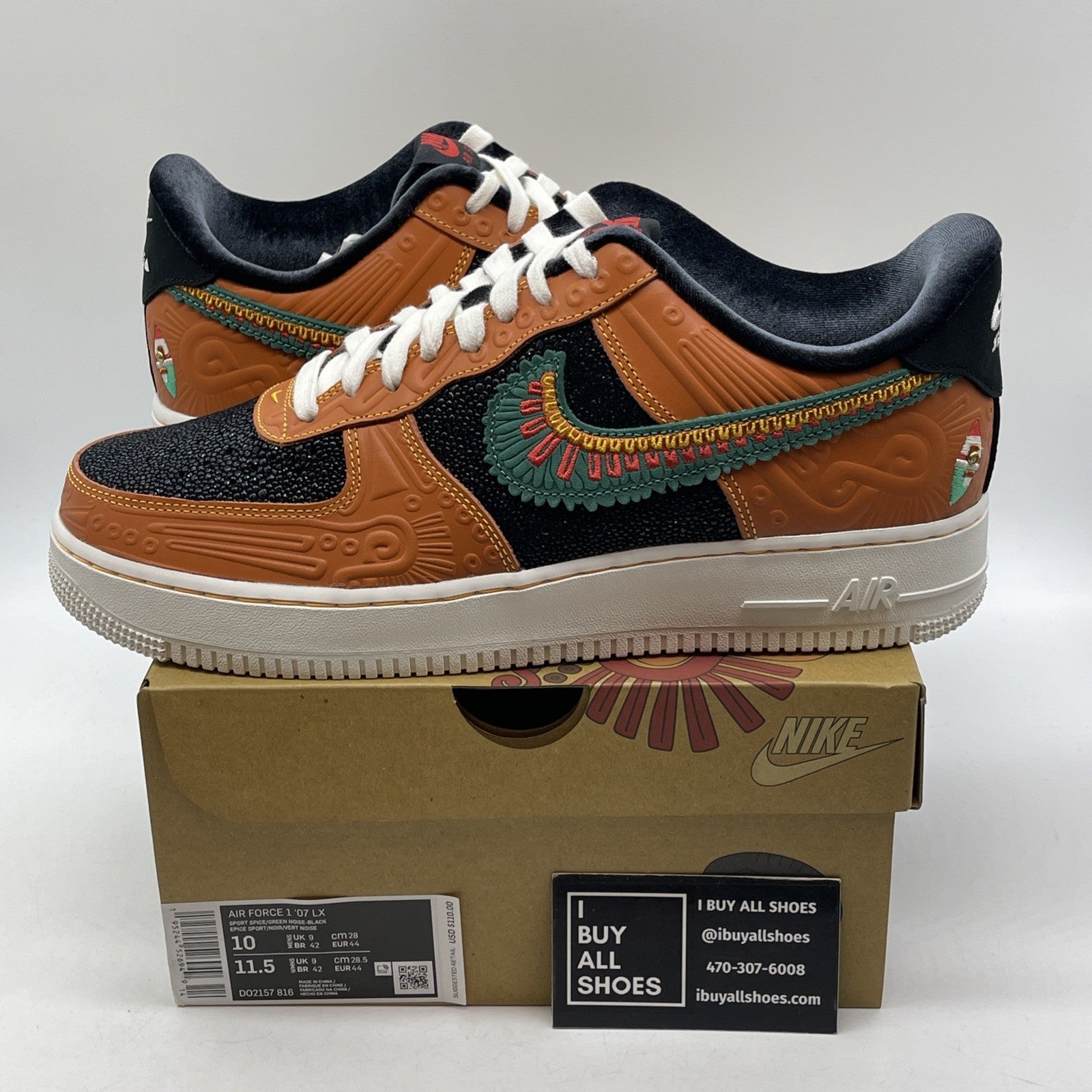 Size 10 - Nike Air Force 1 '07 LX SiEMPRE Familia Orange Black (DO2157-816)