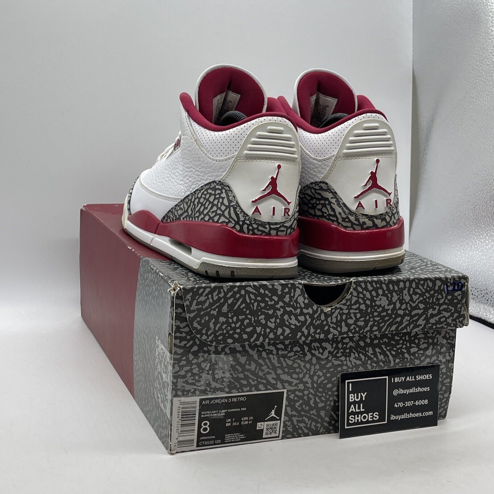 Size 8 - Jordan 3 Retro Mid Cardinal Red White Suede Leather (CT8532-126)
