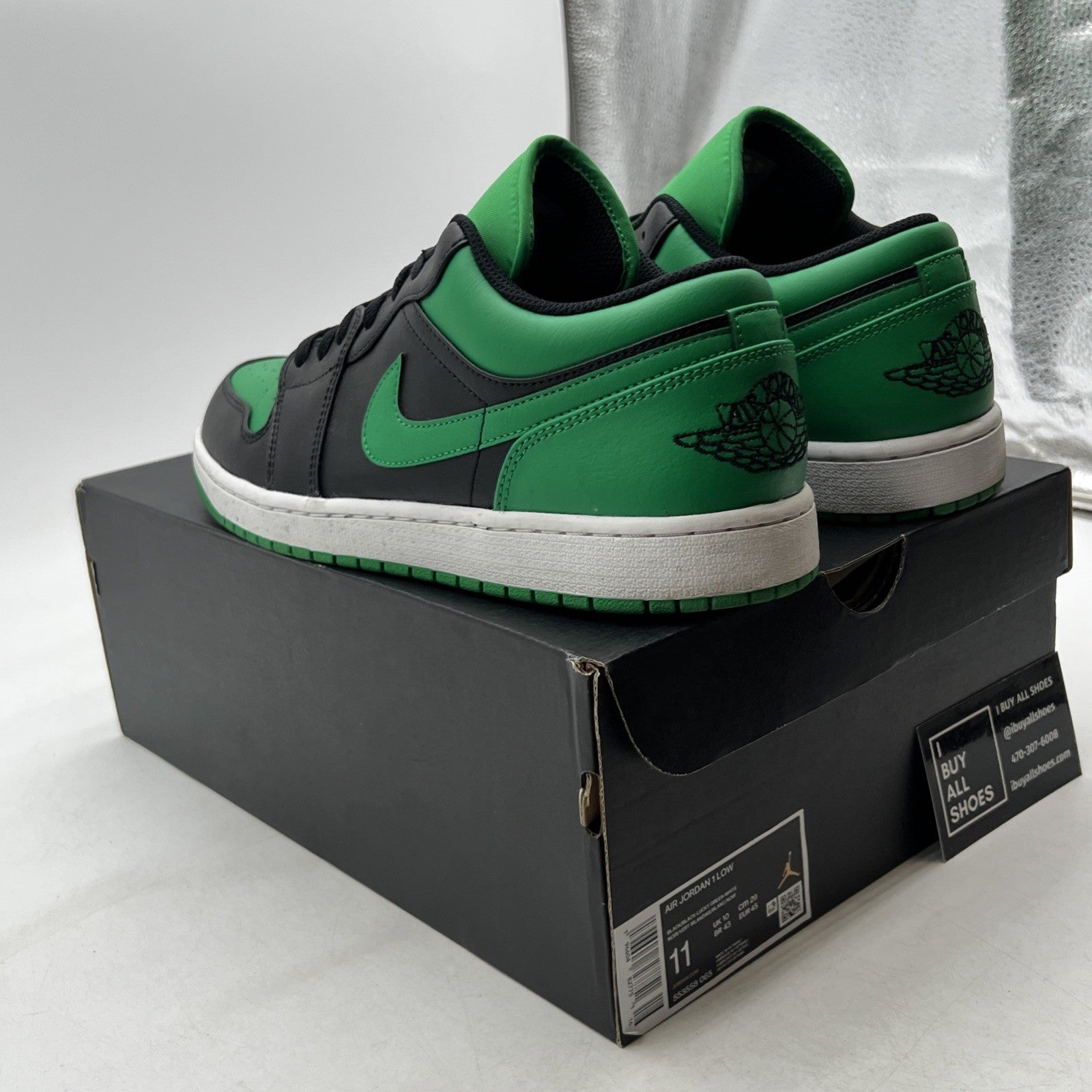 Size 11 - Air Jordan 1 Low Black Lucky Green (553558-065)