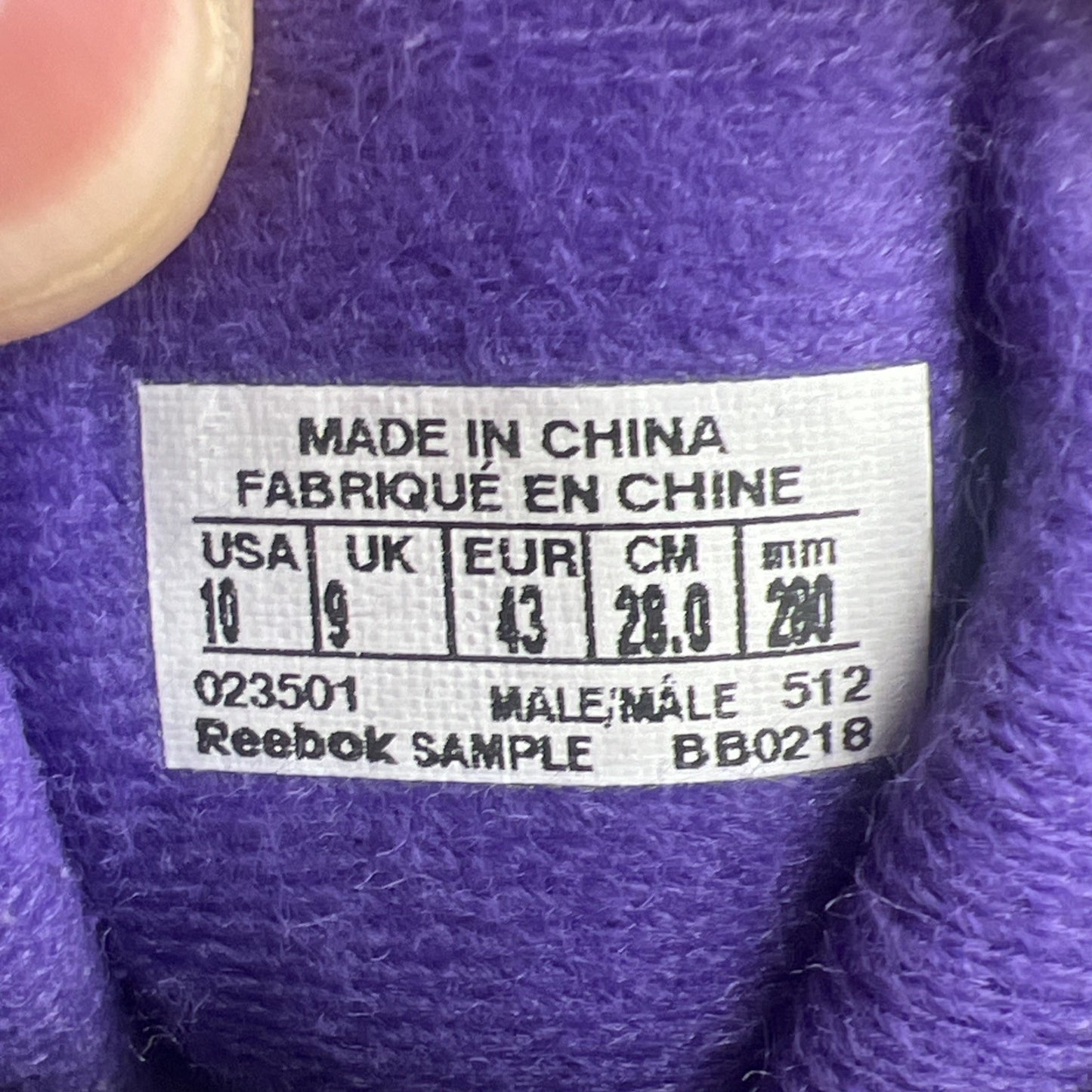Size 10 - Reebok Question Mid Sample , Purple Grey (BB0216)