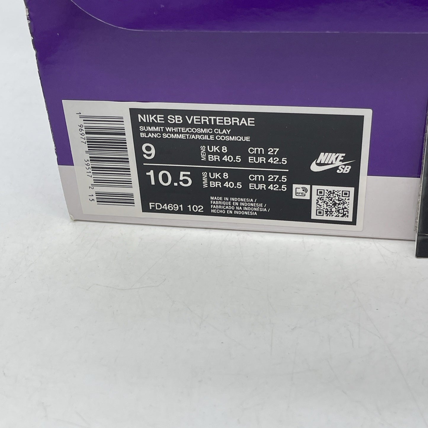 Size 9 - Nike Vertebrae SB Light Iron Ore Cosmic Clay (FD4691-102)