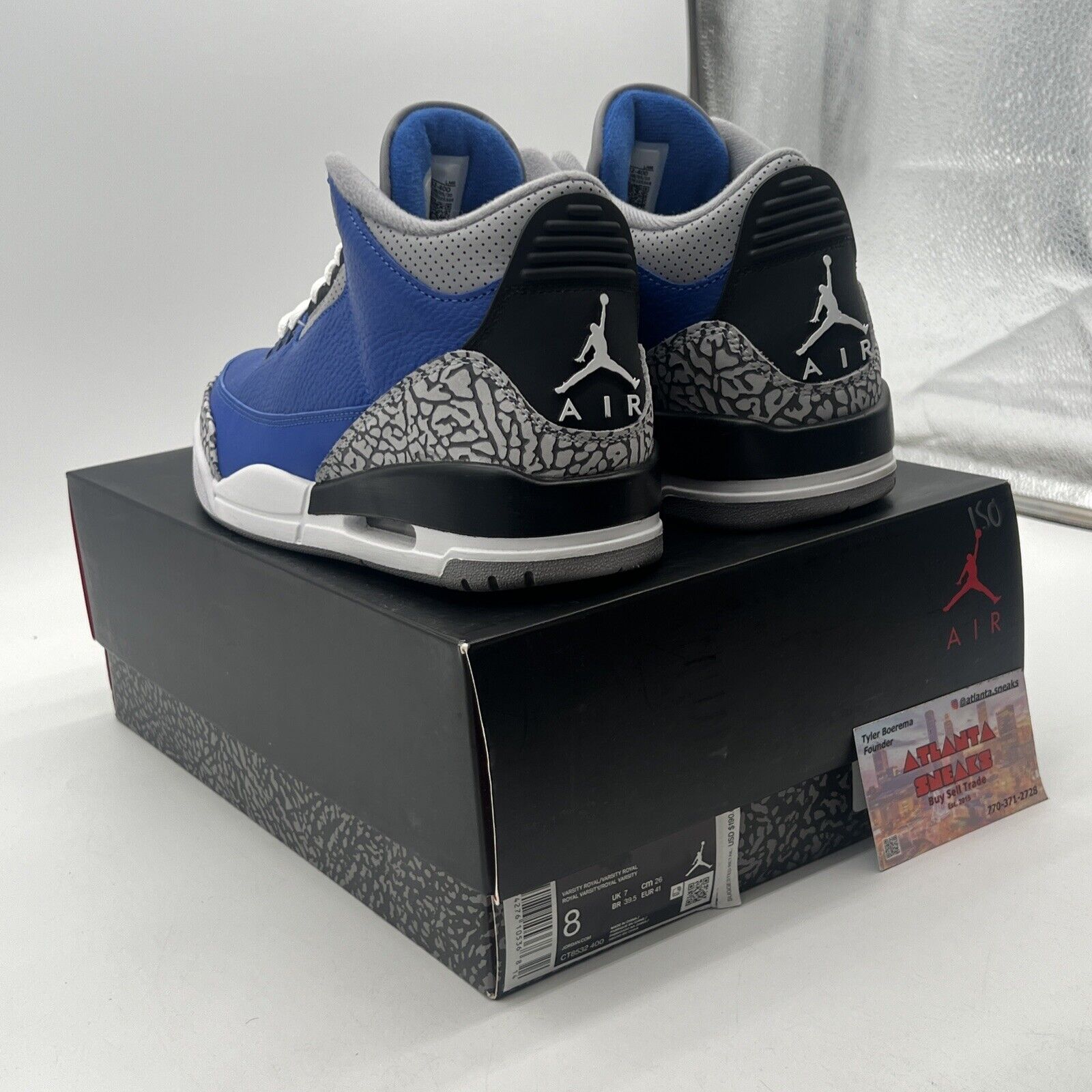 Size 8 - Jordan 3 Retro Varsity Royal 2020 Blue Black Grey Leather (CT8532-400)